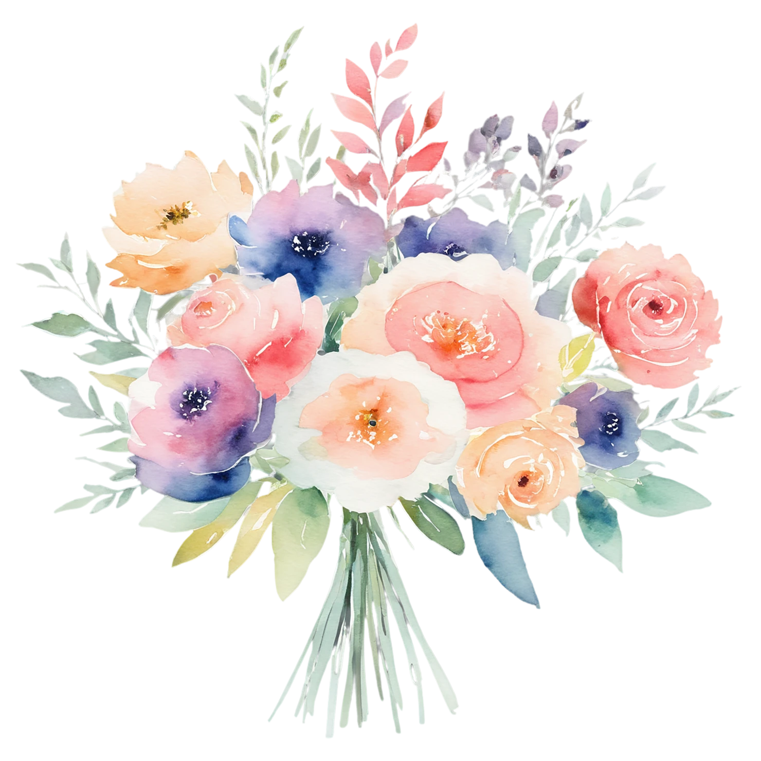 Watercolor flower bouquets isolated on transparent background #23306