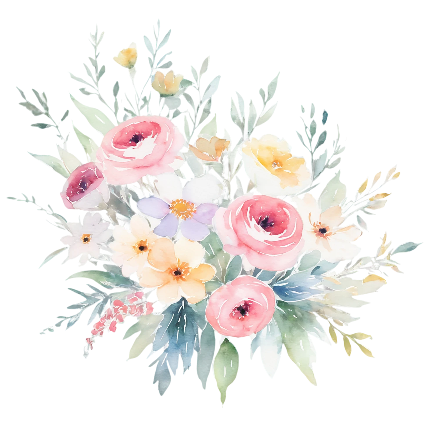 Watercolor flower bouquets isolated on transparent background #23307