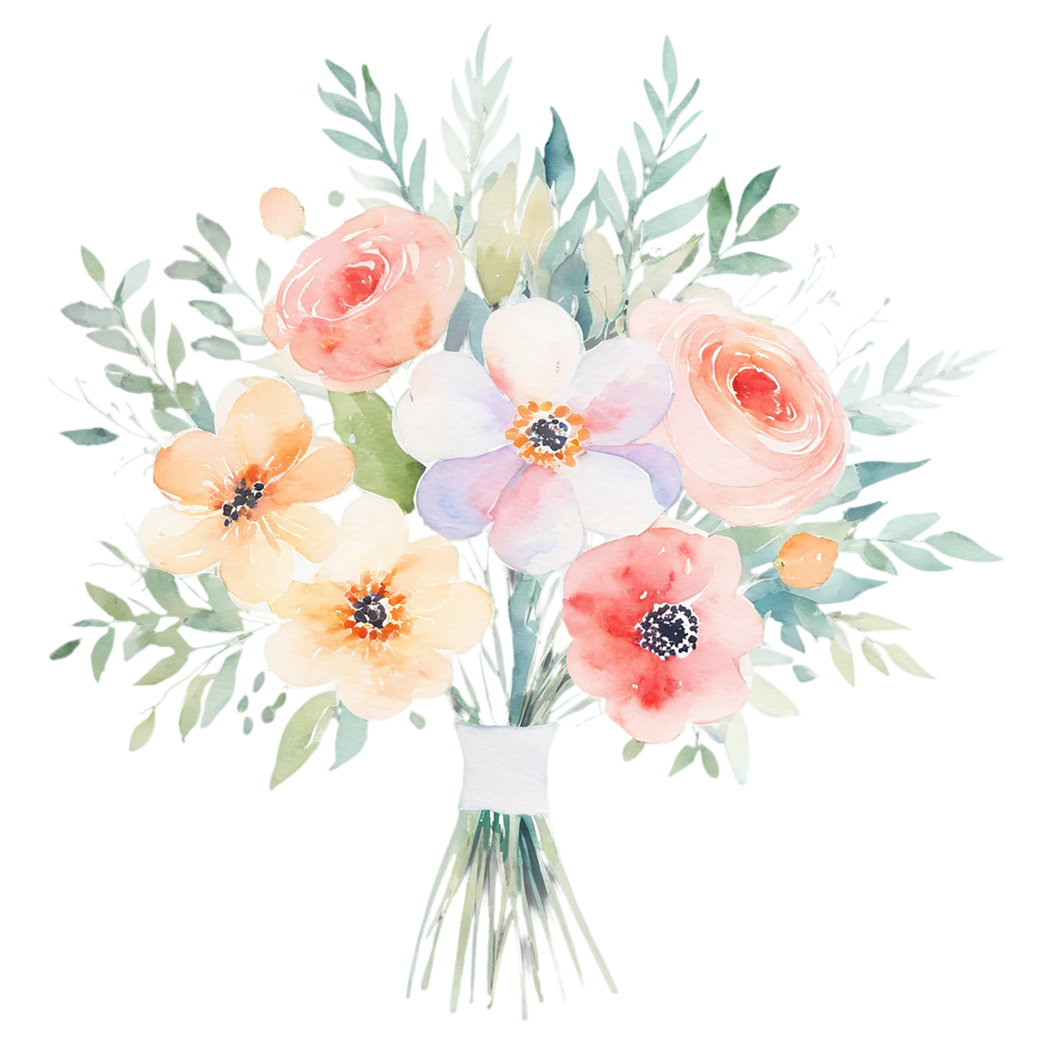 Watercolor flower bouquets isolated on transparent background #23308