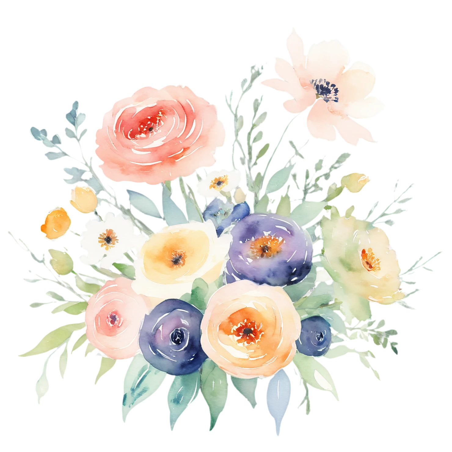 Watercolor flower bouquets isolated on transparent background #23309