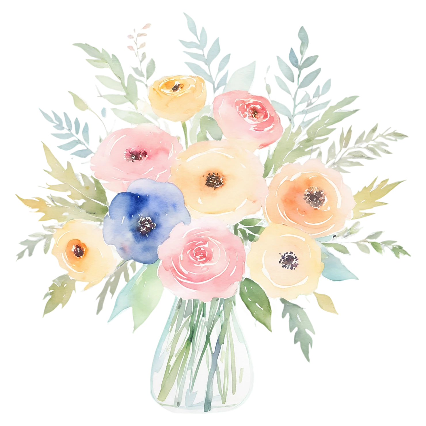 Watercolor flower bouquets isolated on transparent background #23310