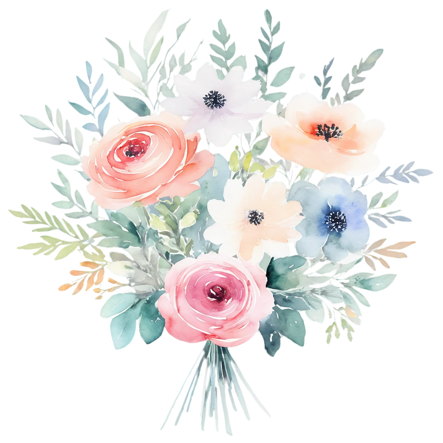 Watercolor flower bouquets isolated on transparent background #23311