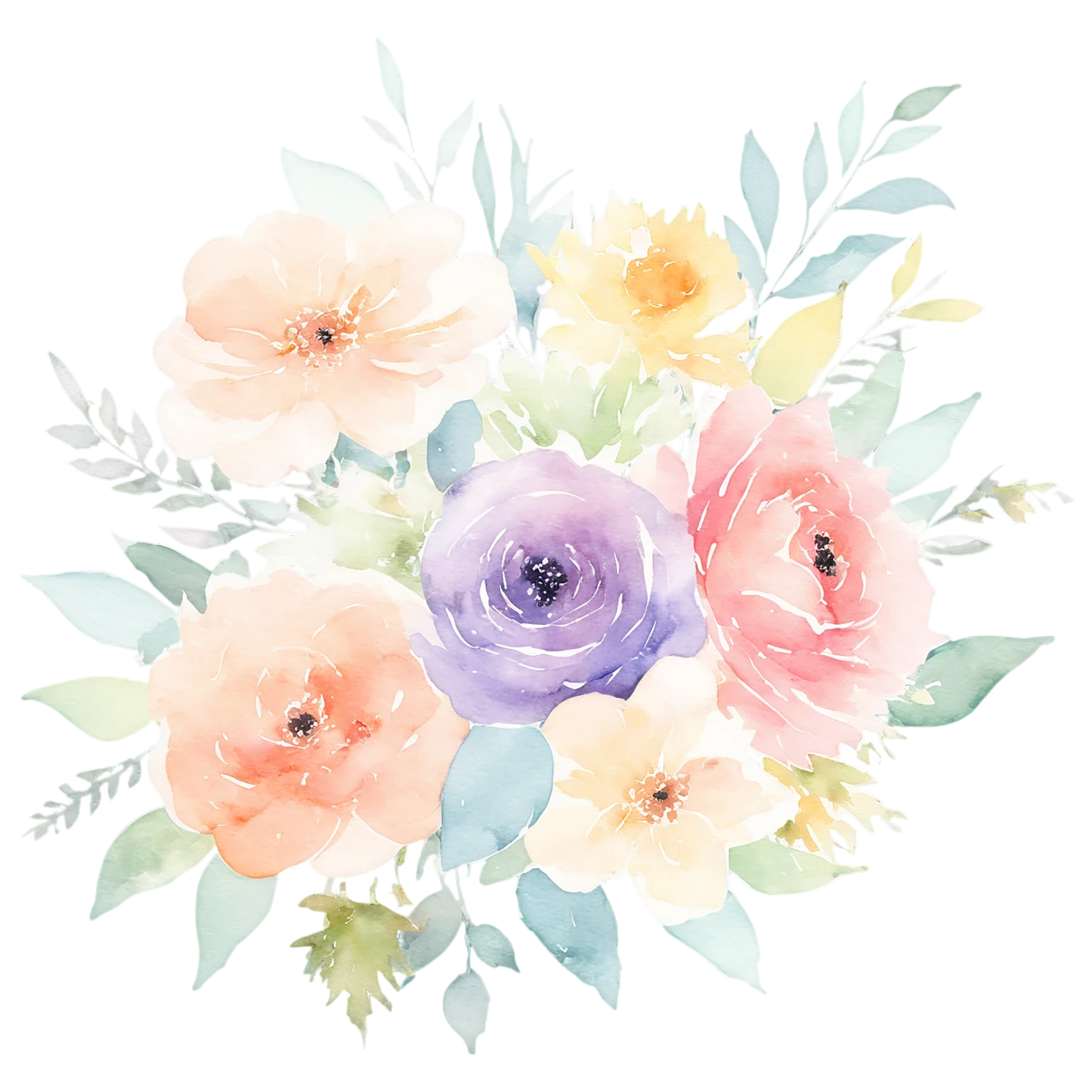Watercolor flower bouquets isolated on transparent background #23312