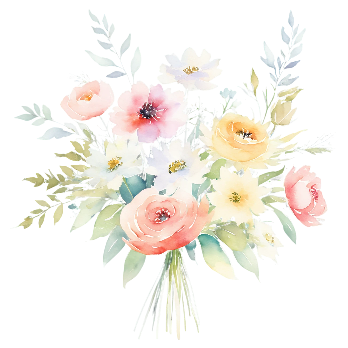 Watercolor flower bouquets isolated on transparent background #23313