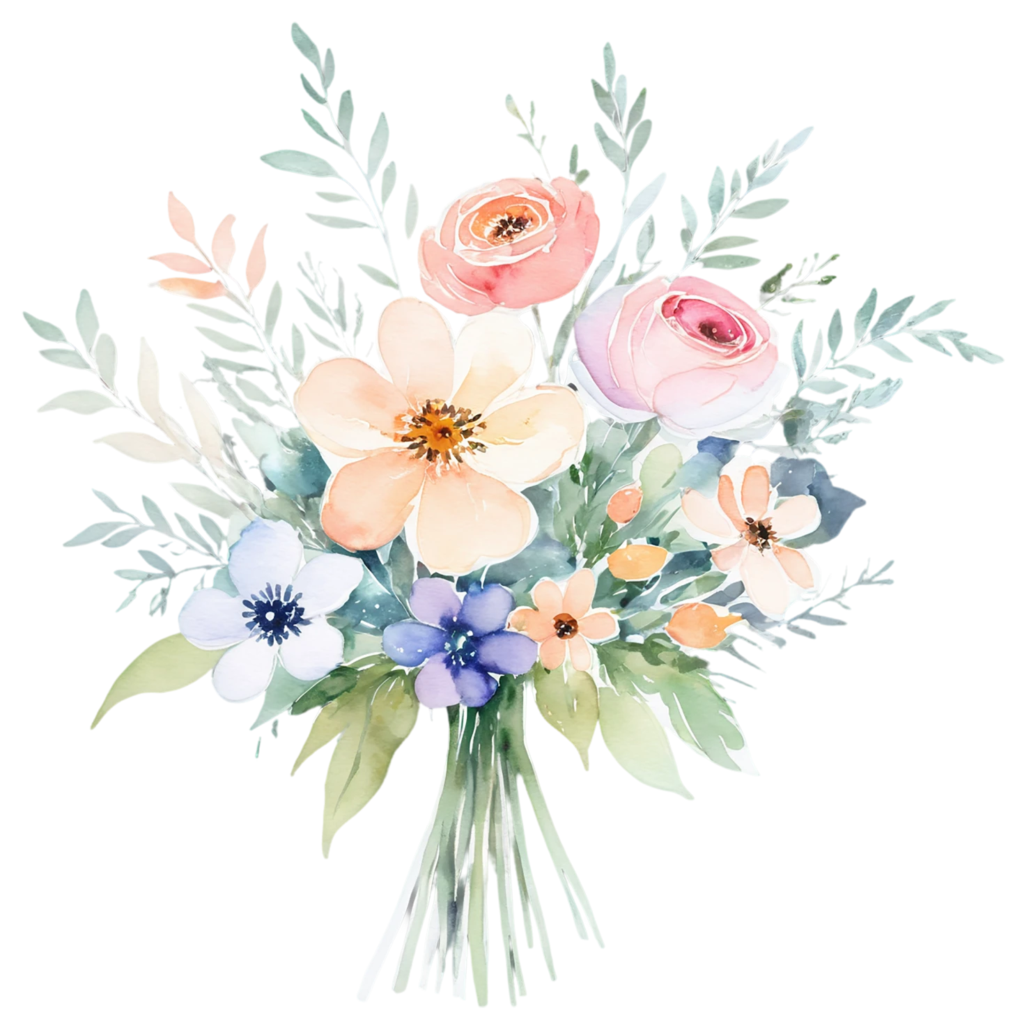 Watercolor flower bouquets isolated on transparent background #23315
