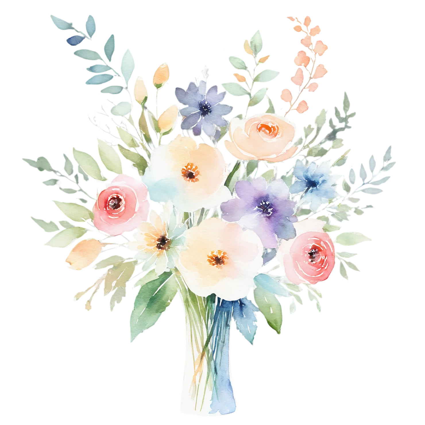 Watercolor flower bouquets isolated on transparent background #23316