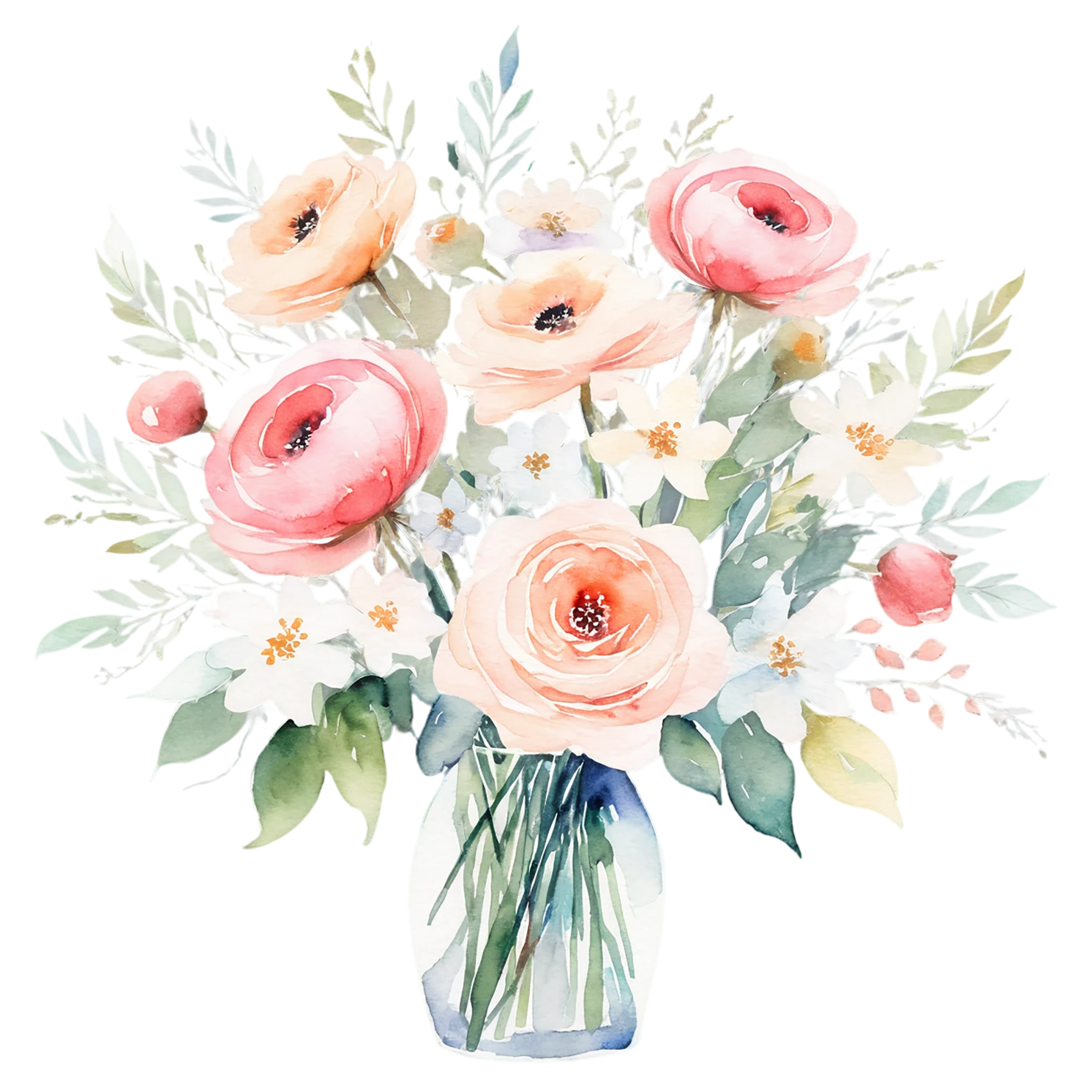 Watercolor flower bouquets isolated on transparent background #23317