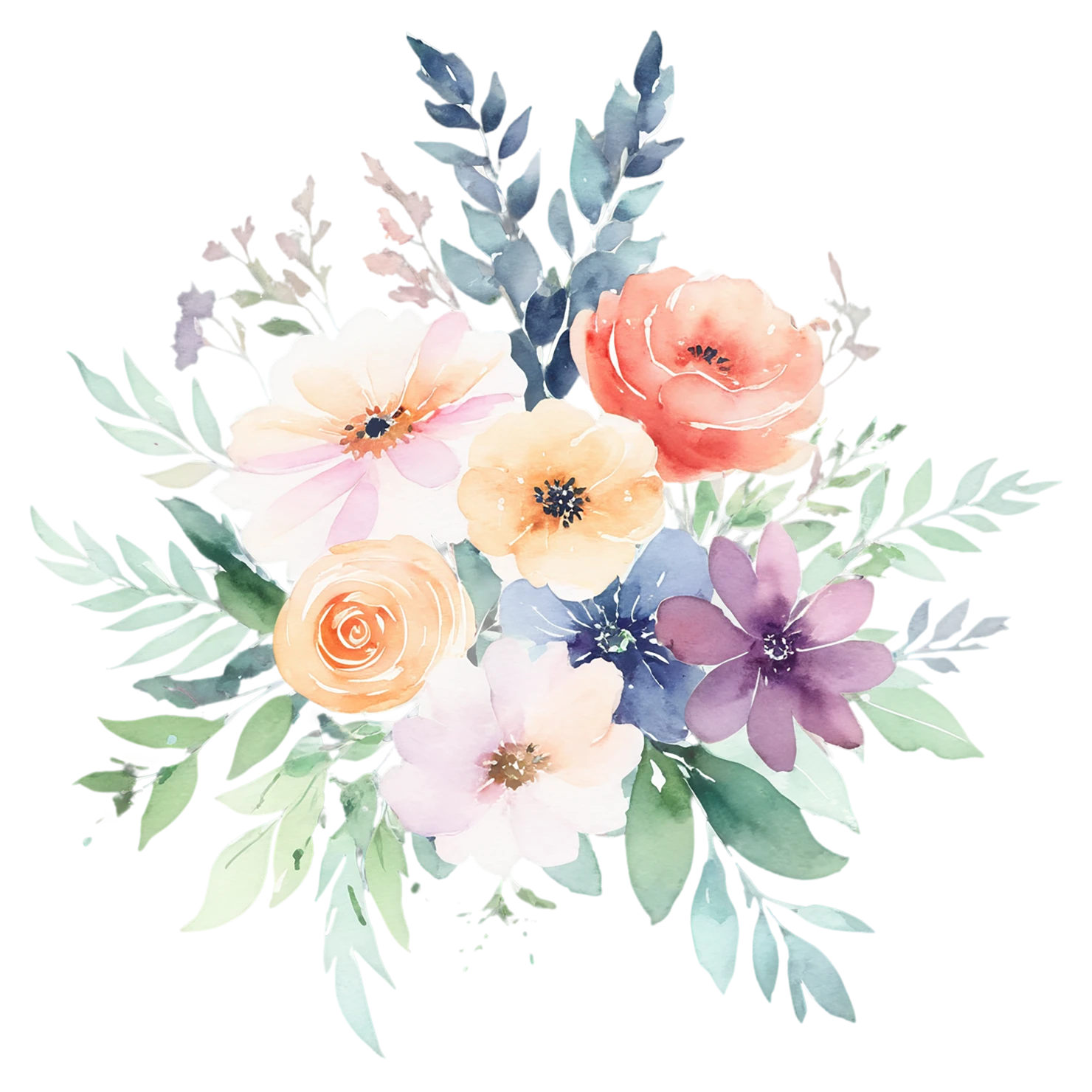 Watercolor flower bouquets isolated on transparent background #23319