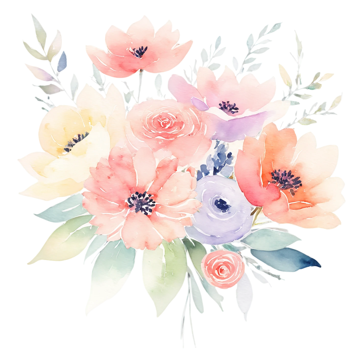 Watercolor flower bouquets isolated on transparent background #23320