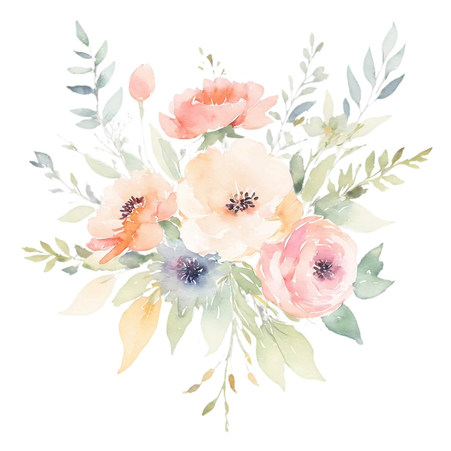 Watercolor flower bouquets isolated on transparent background #23321