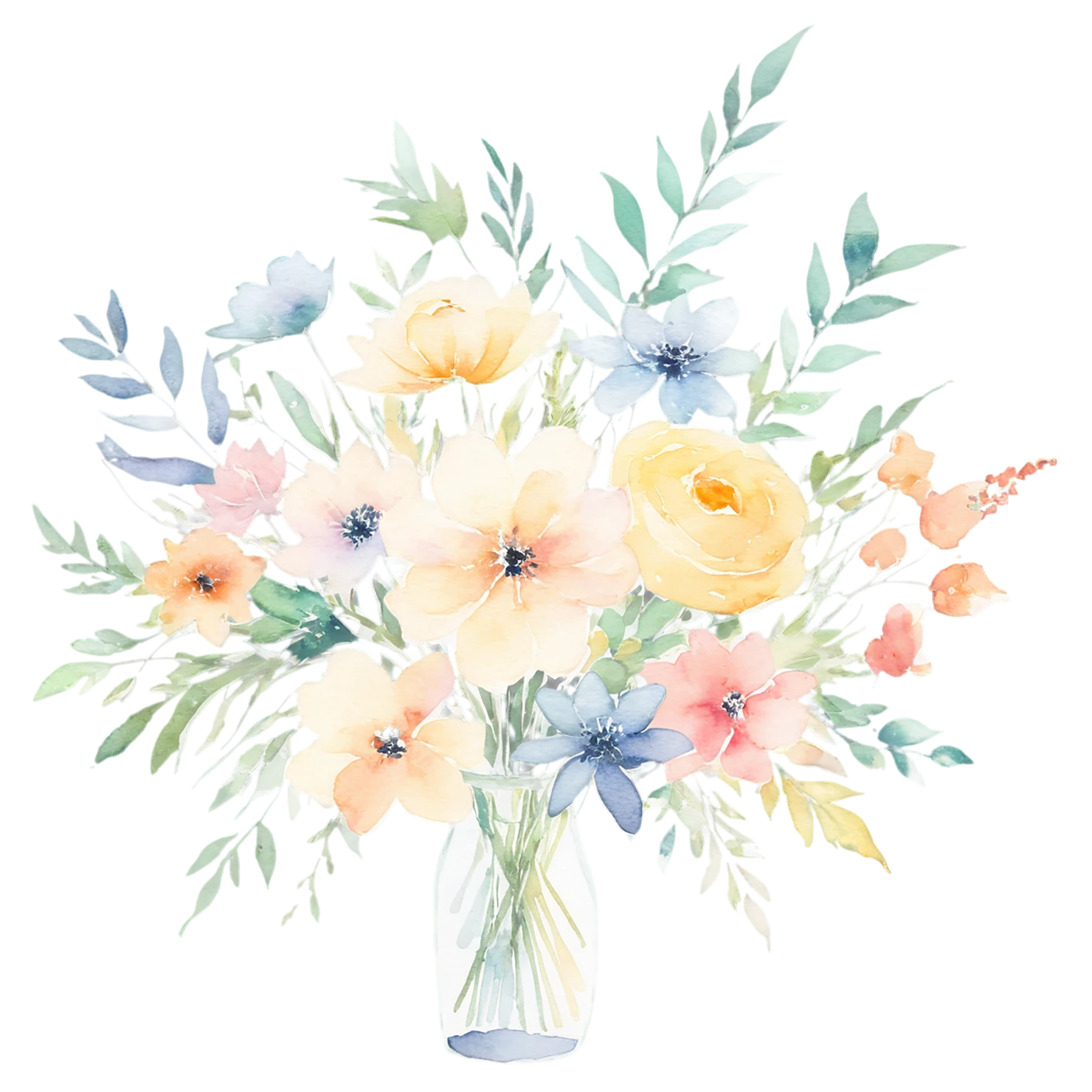 Watercolor flower bouquets isolated on transparent background #23322