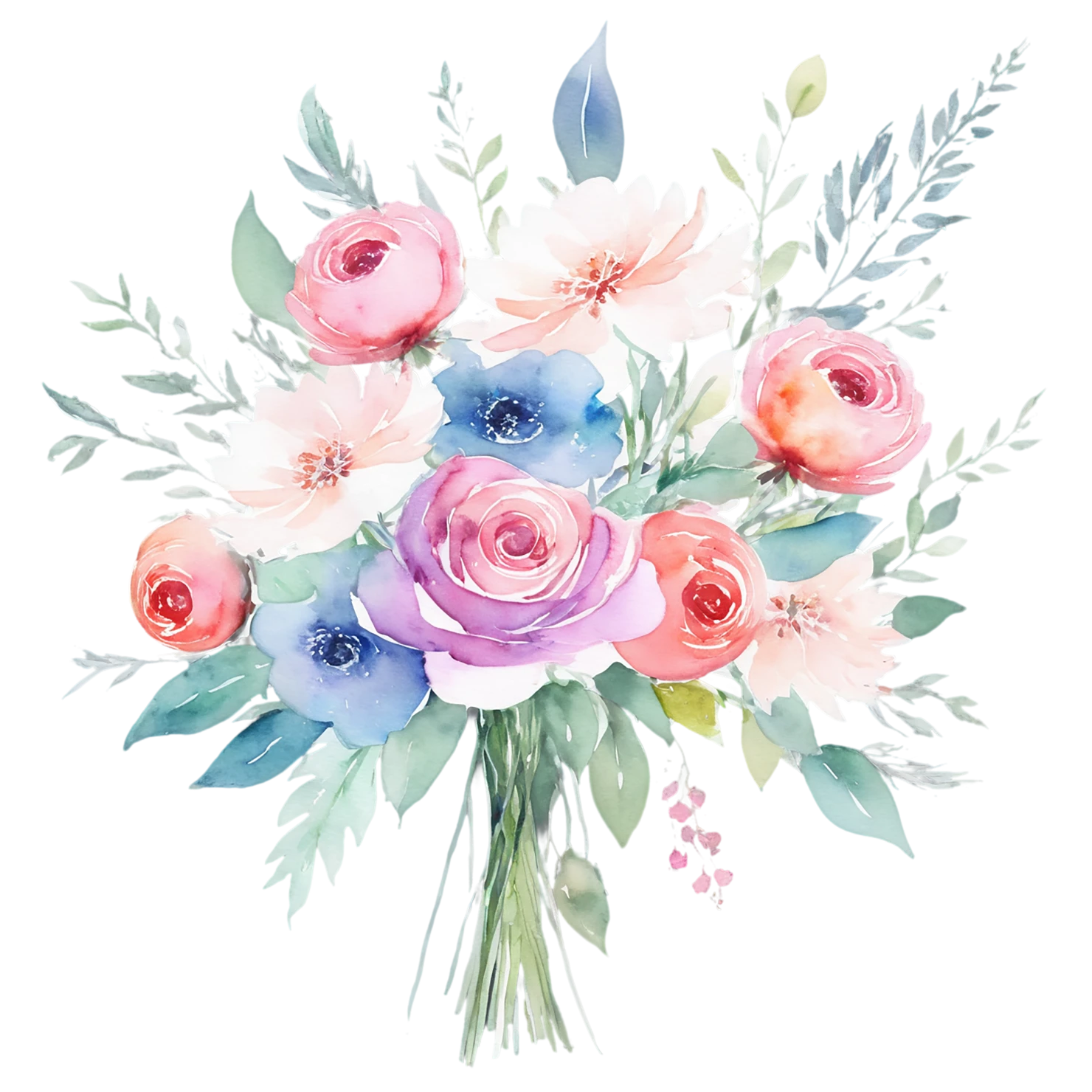 Watercolor flower bouquets isolated on transparent background #23324