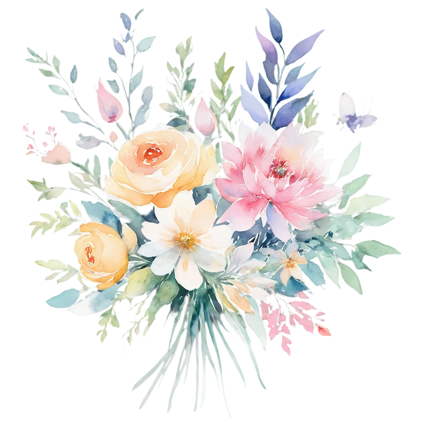 Watercolor flower bouquets isolated on transparent background #23325