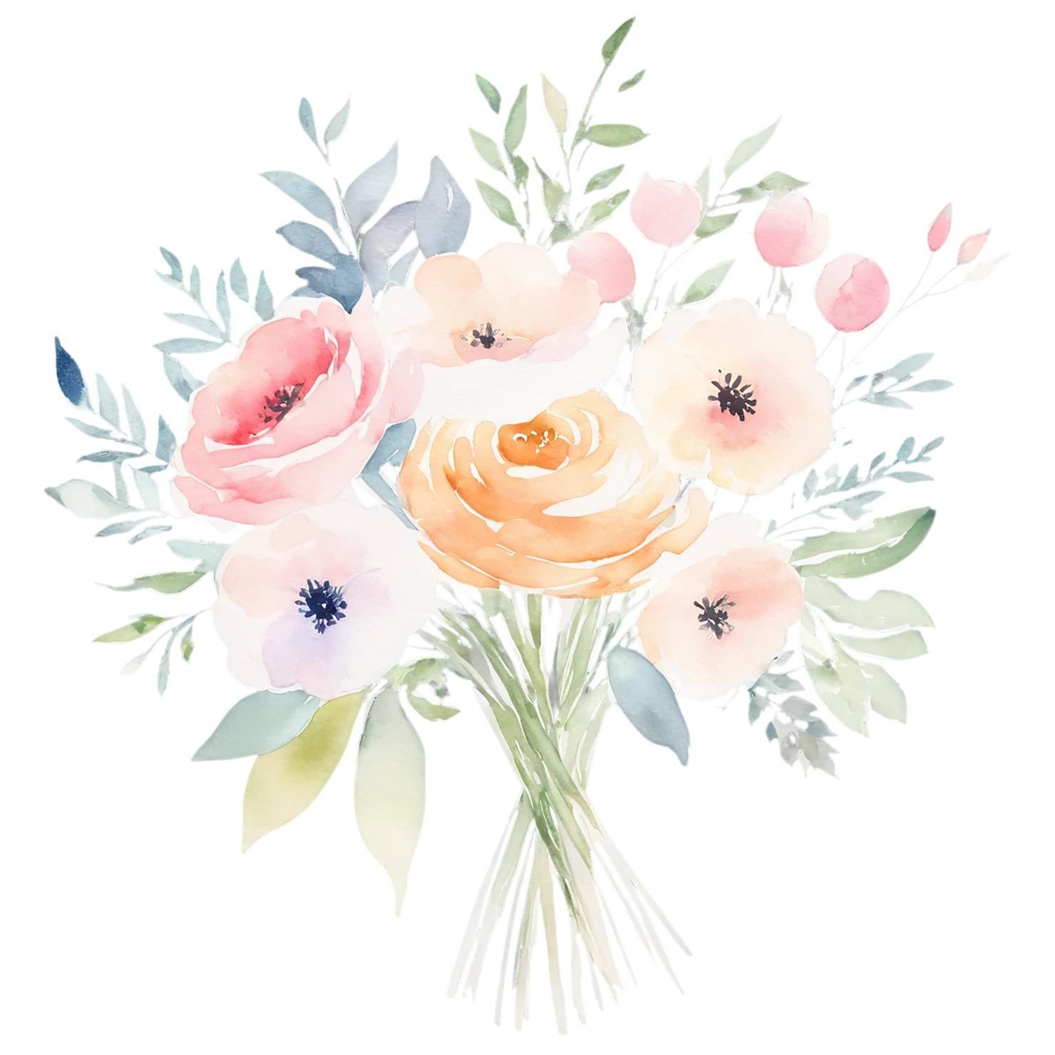 Watercolor flower bouquets isolated on transparent background #23326