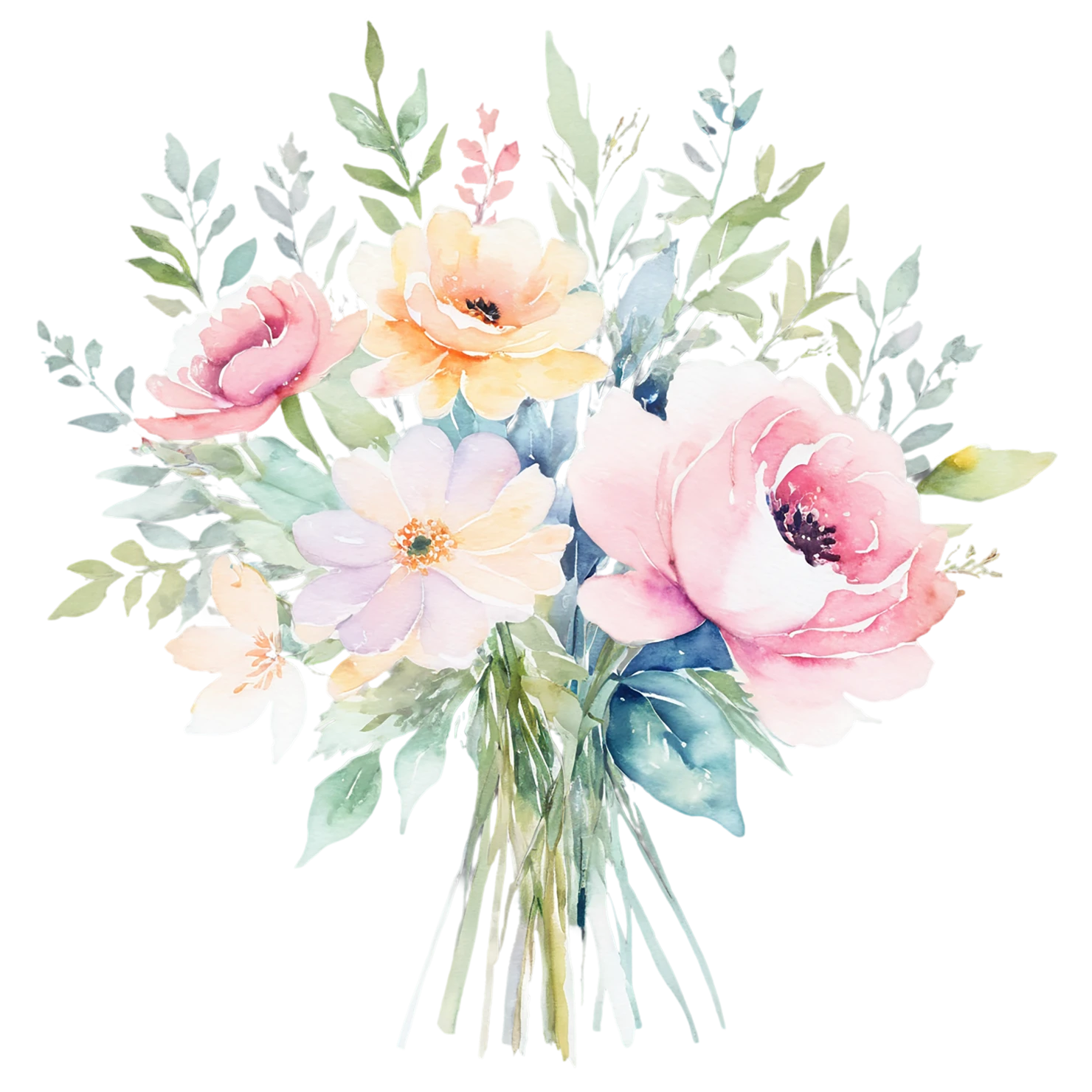 Watercolor flower bouquets isolated on transparent background #23328