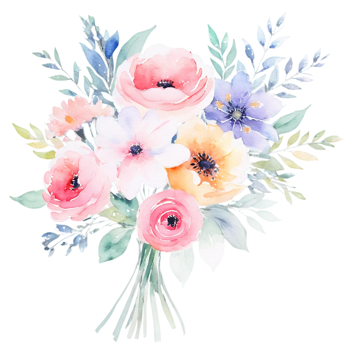 Watercolor flower bouquets isolated on transparent background #23329