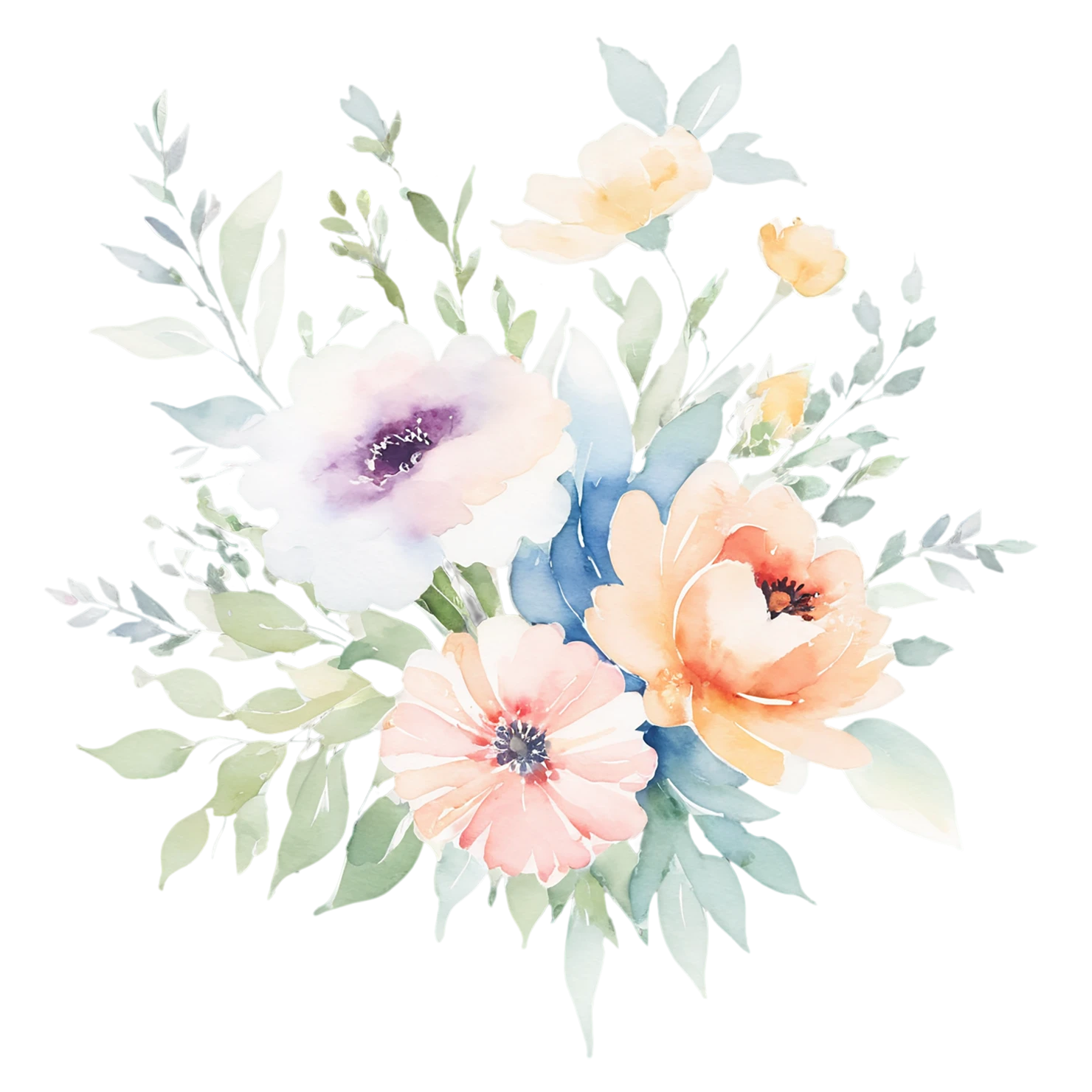 Watercolor flower bouquets isolated on transparent background #23330