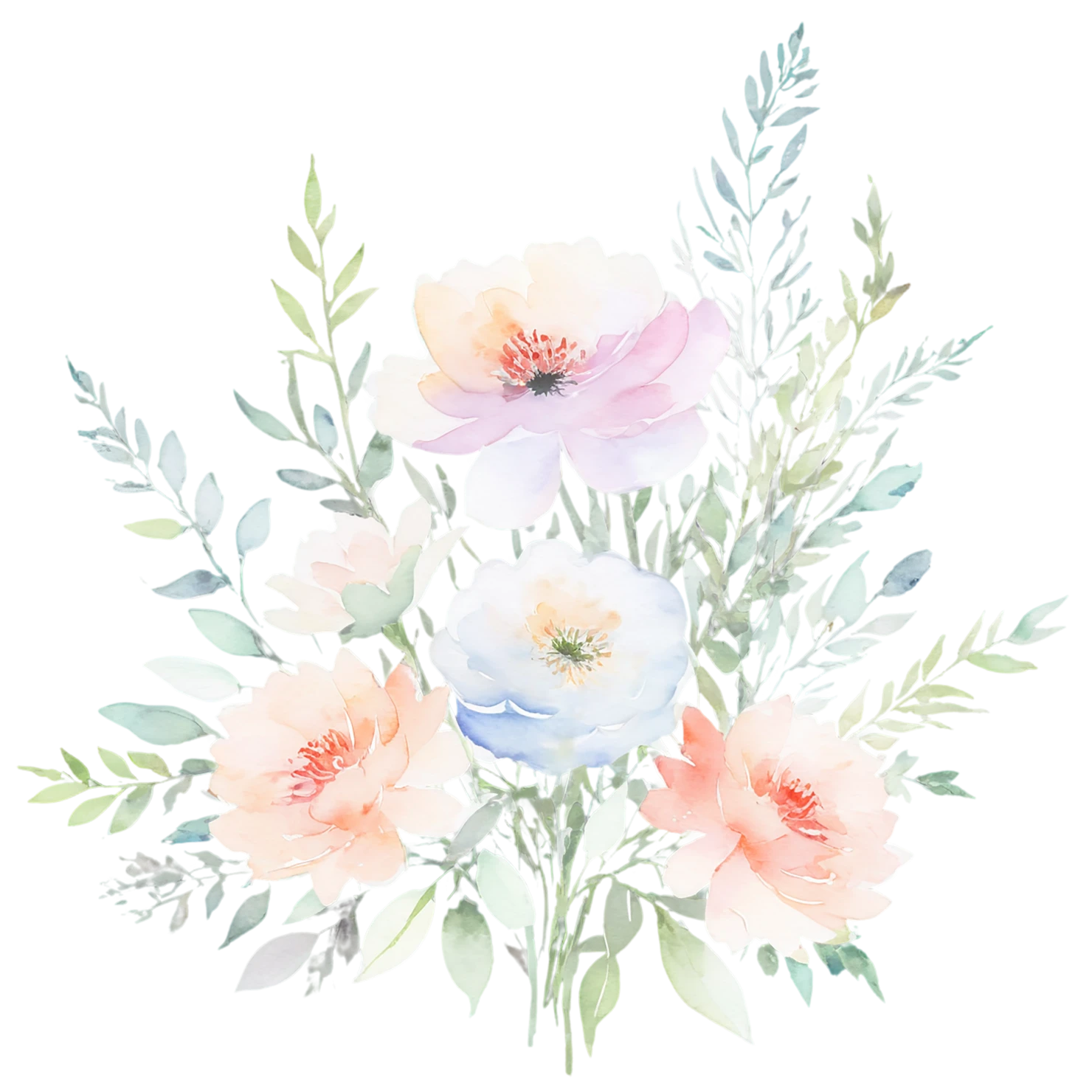 Watercolor flower bouquets isolated on transparent background #23331