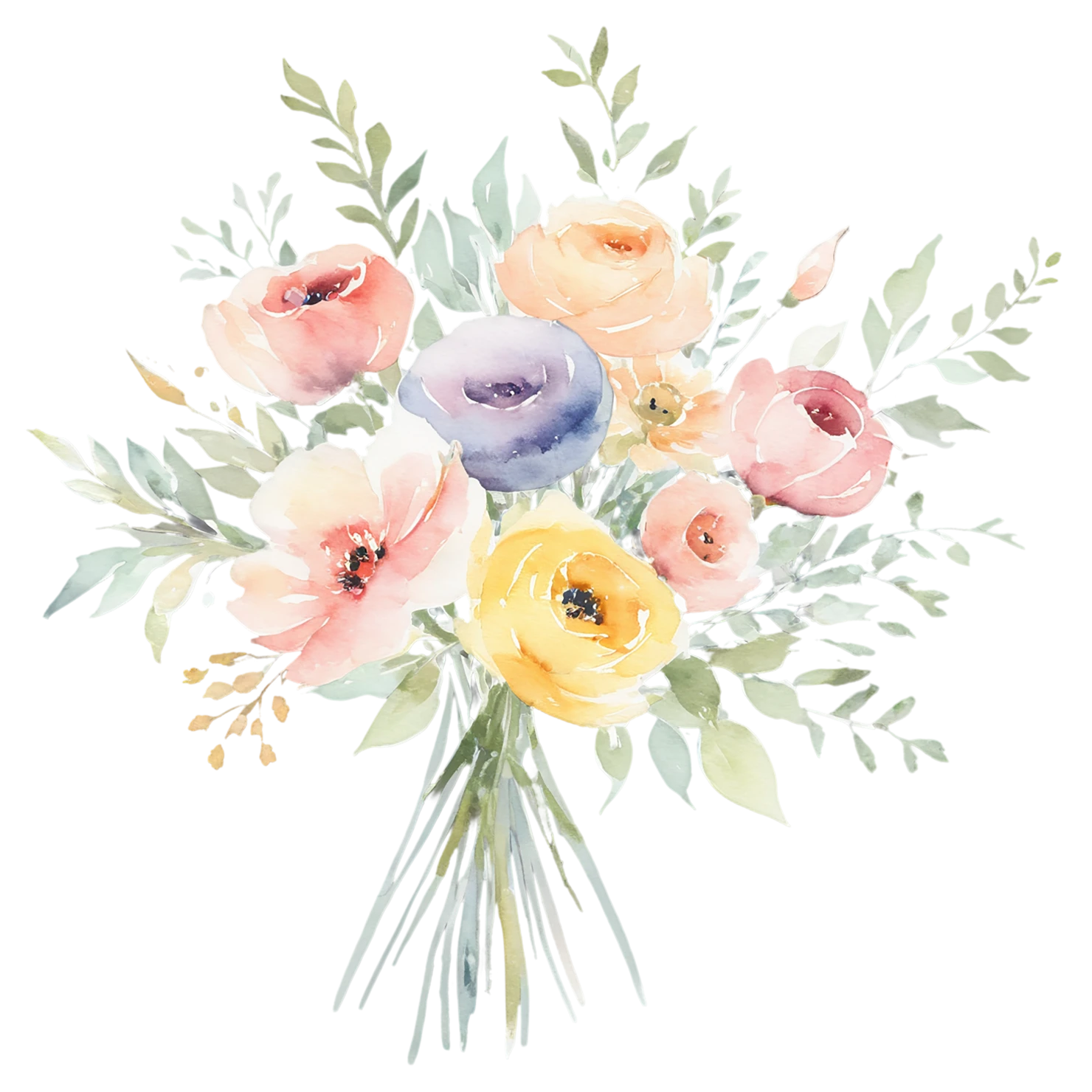 Watercolor flower bouquets isolated on transparent background #23332