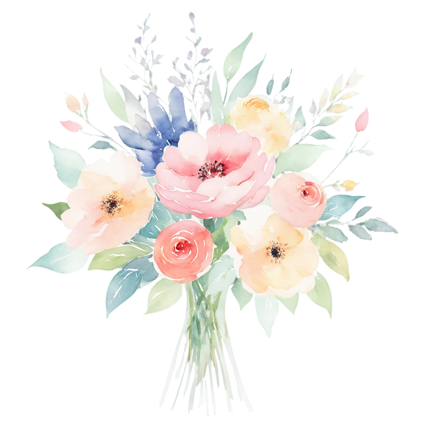 Watercolor flower bouquets isolated on transparent background #23333