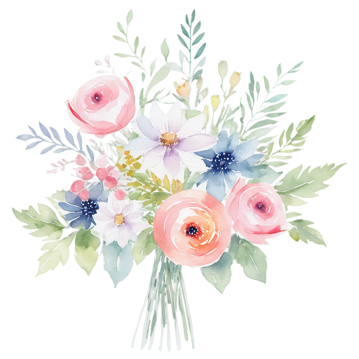 Watercolor flower bouquets isolated on transparent background #23334