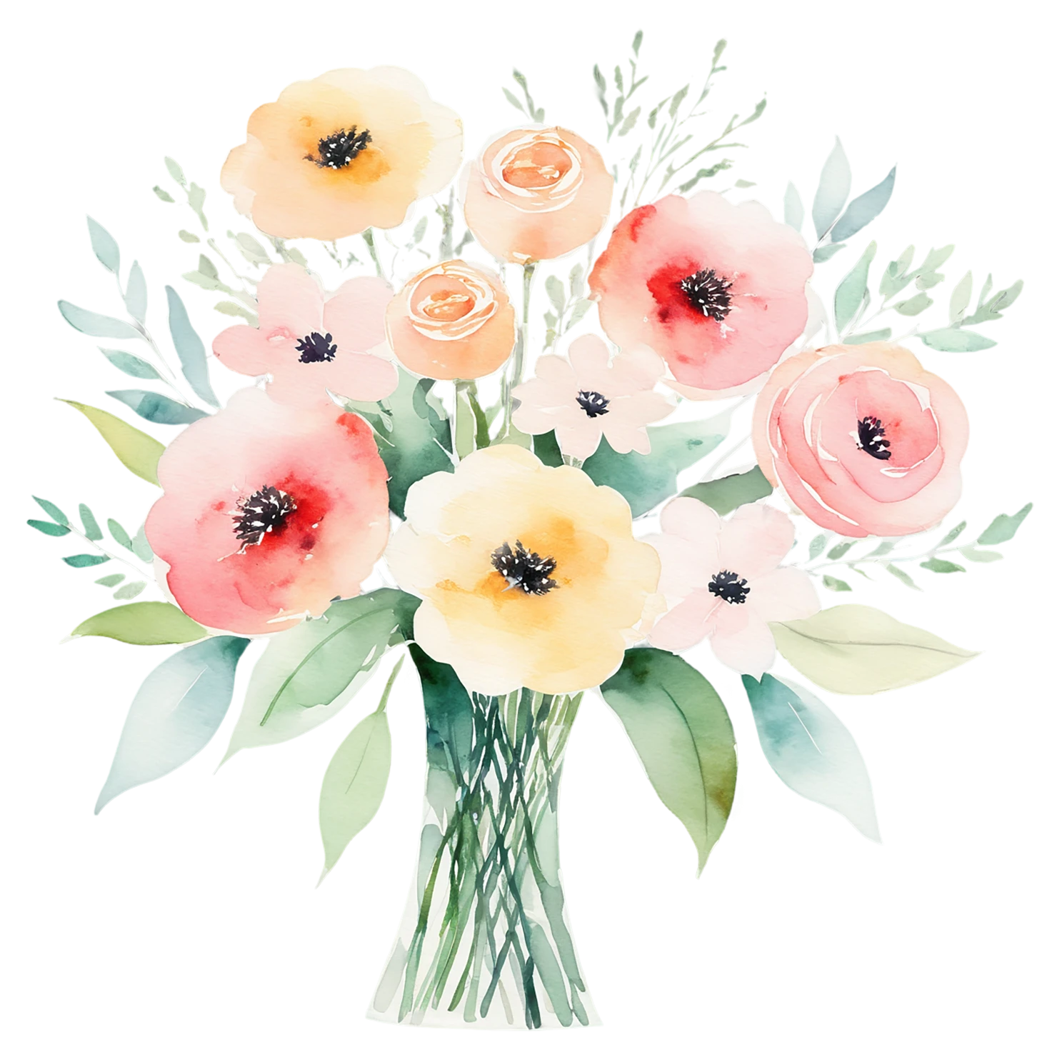 Watercolor flower bouquets isolated on transparent background #23335