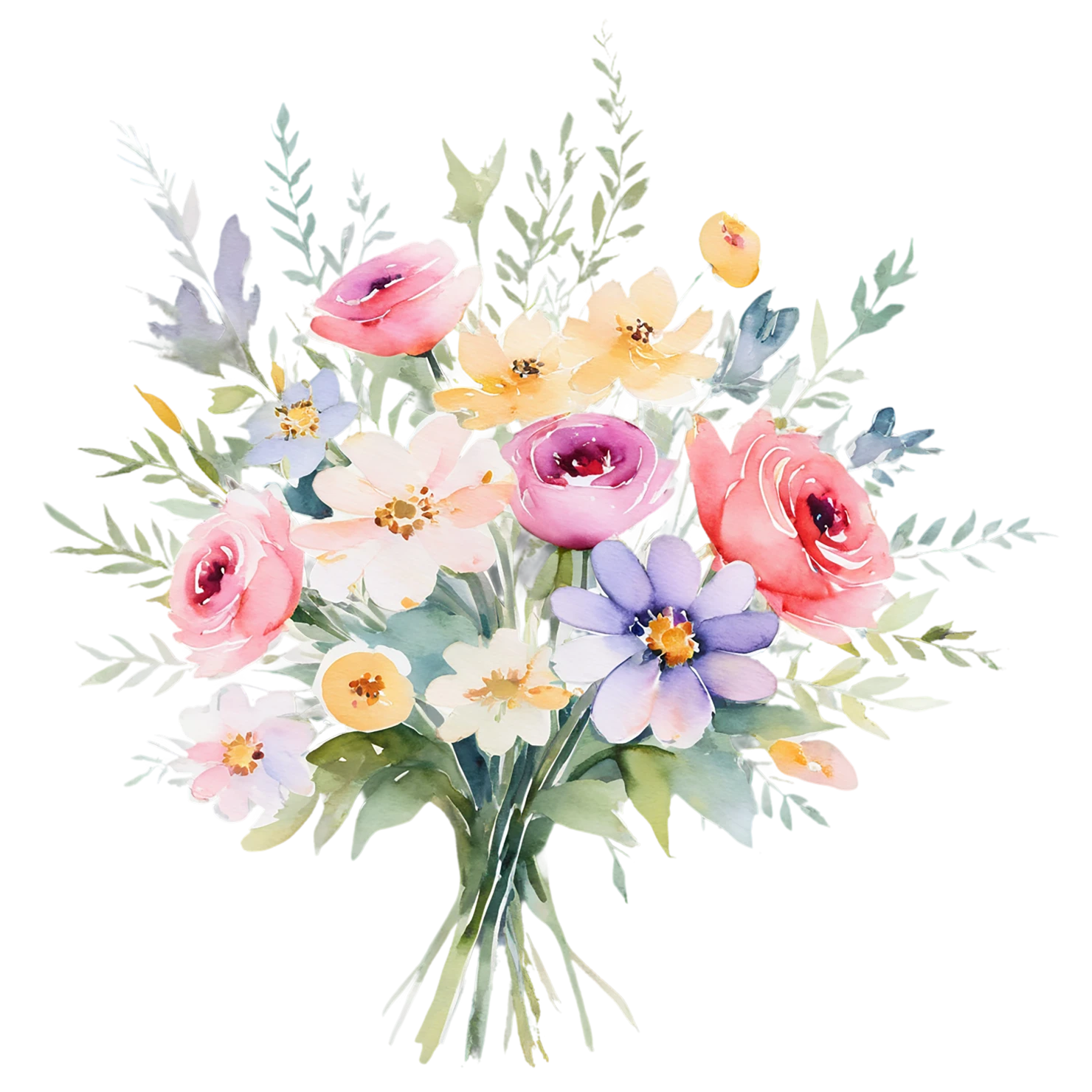 Watercolor flower bouquets isolated on transparent background #23336