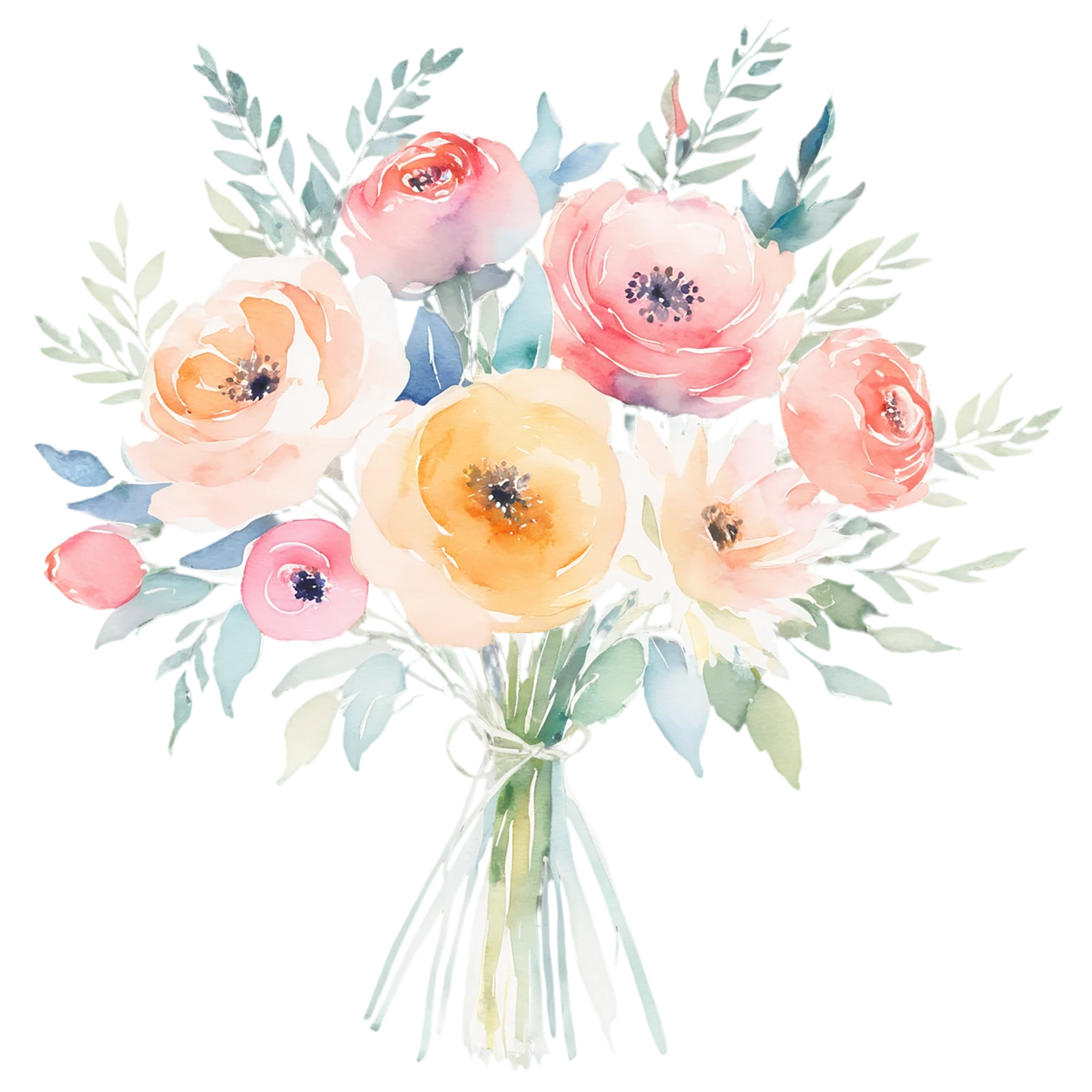 Watercolor flower bouquets isolated on transparent background #23337