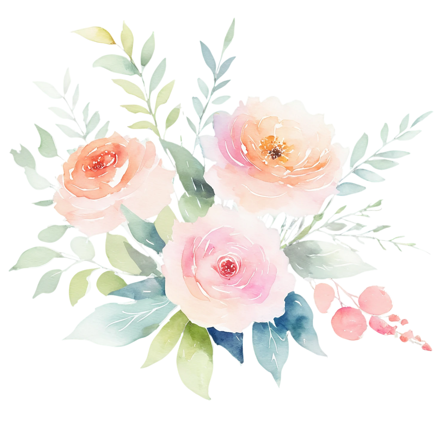 Watercolor flower bouquets isolated on transparent background #23338