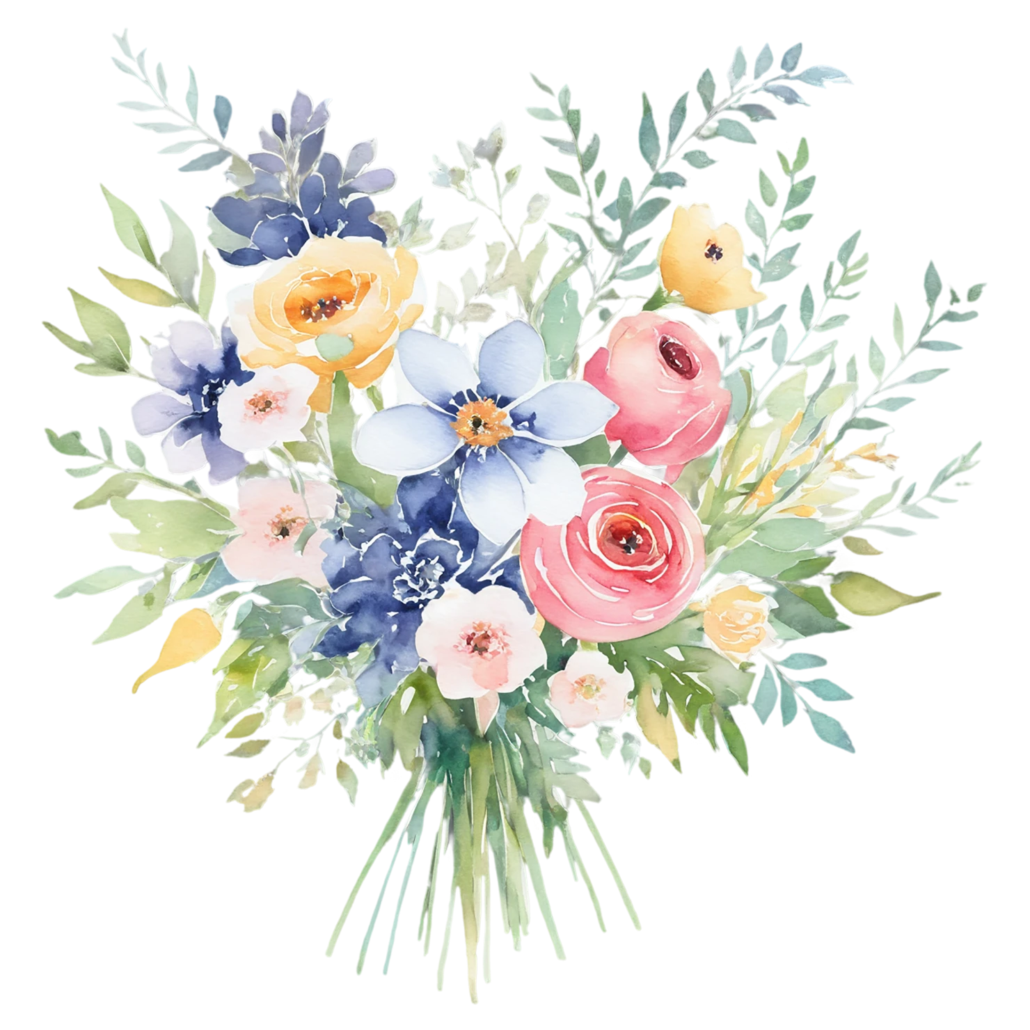 Watercolor flower bouquets isolated on transparent background #23339
