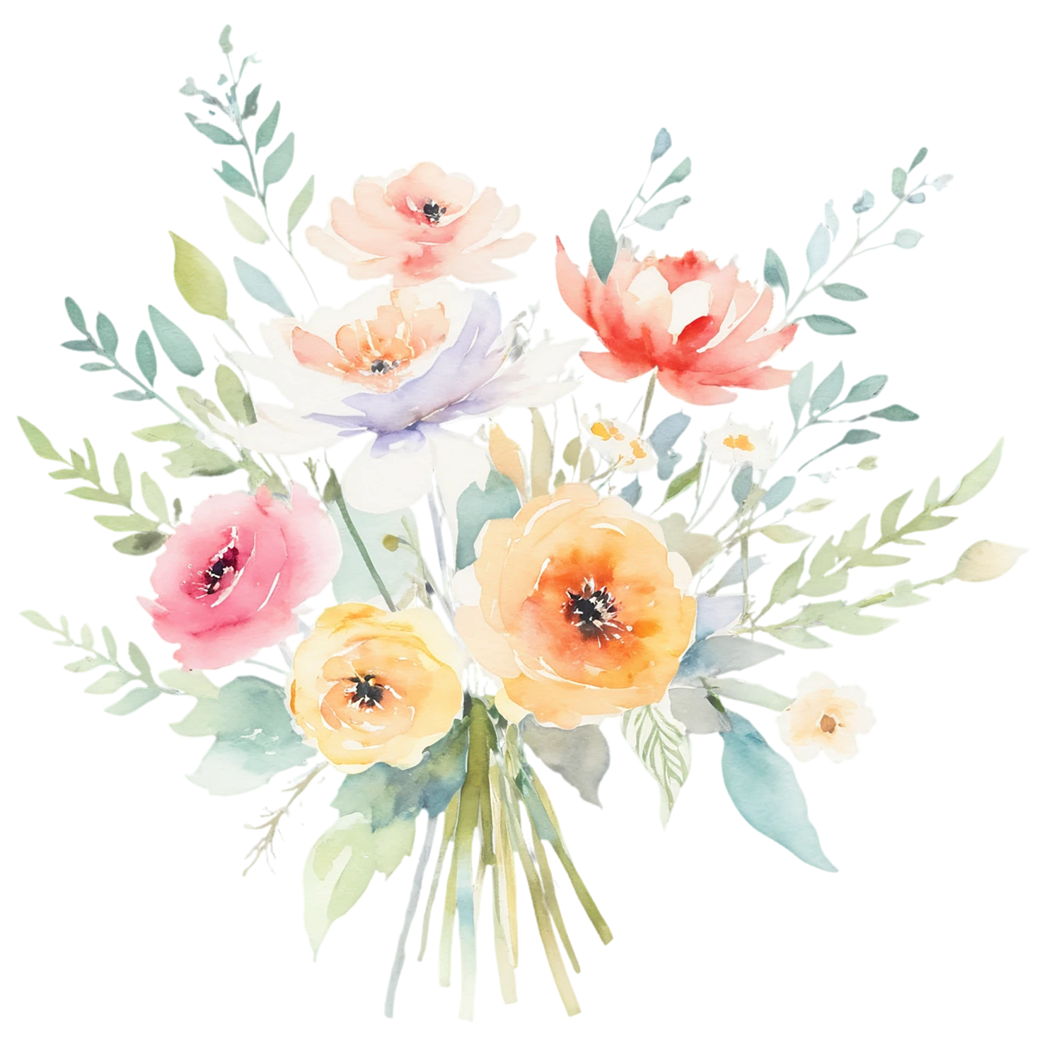 Watercolor flower bouquets isolated on transparent background #23340