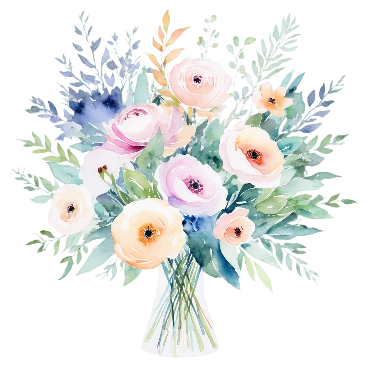 Watercolor flower bouquets isolated on transparent background #23341
