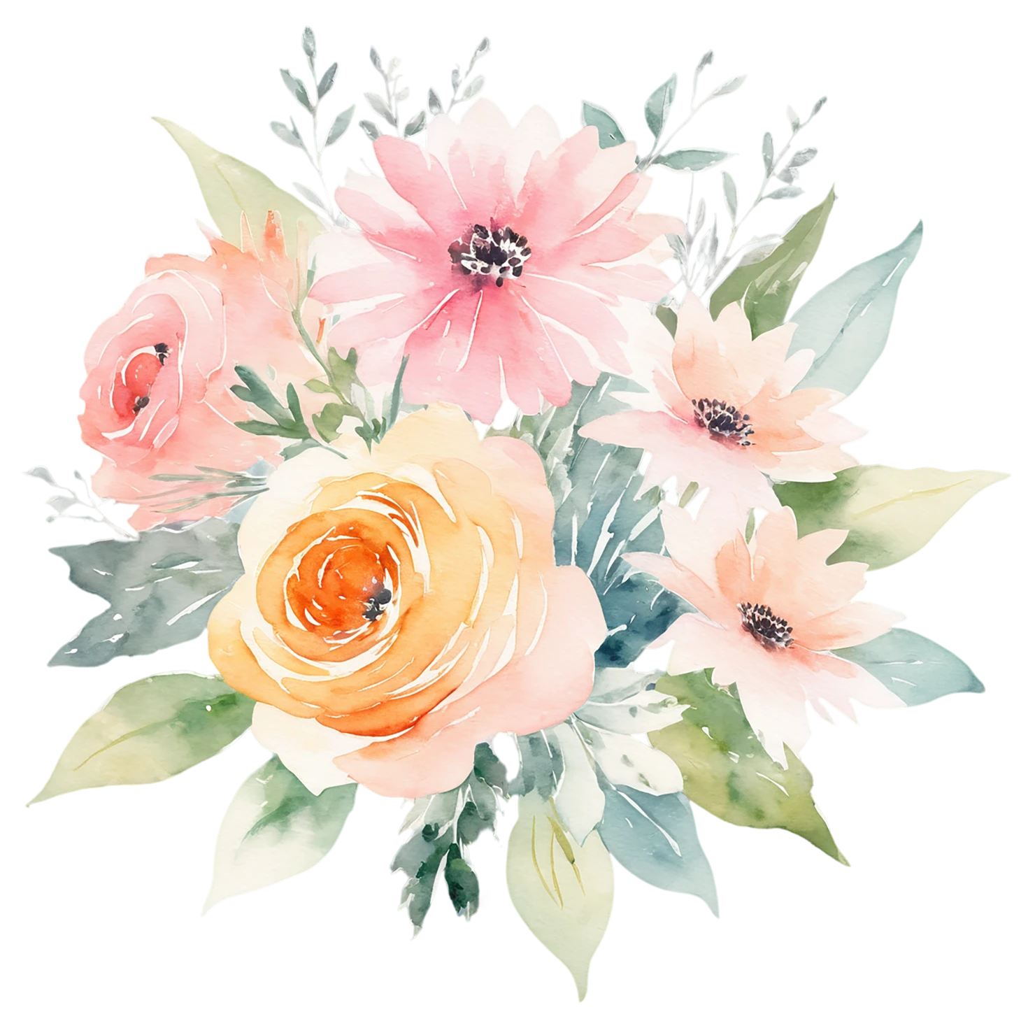 Watercolor flower bouquets isolated on transparent background #23343