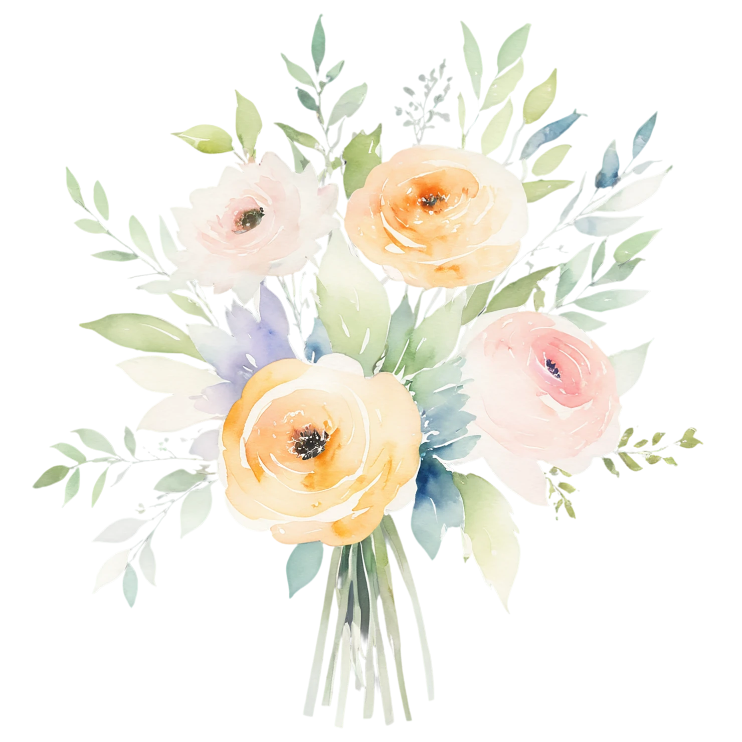Watercolor flower bouquets isolated on transparent background #23344