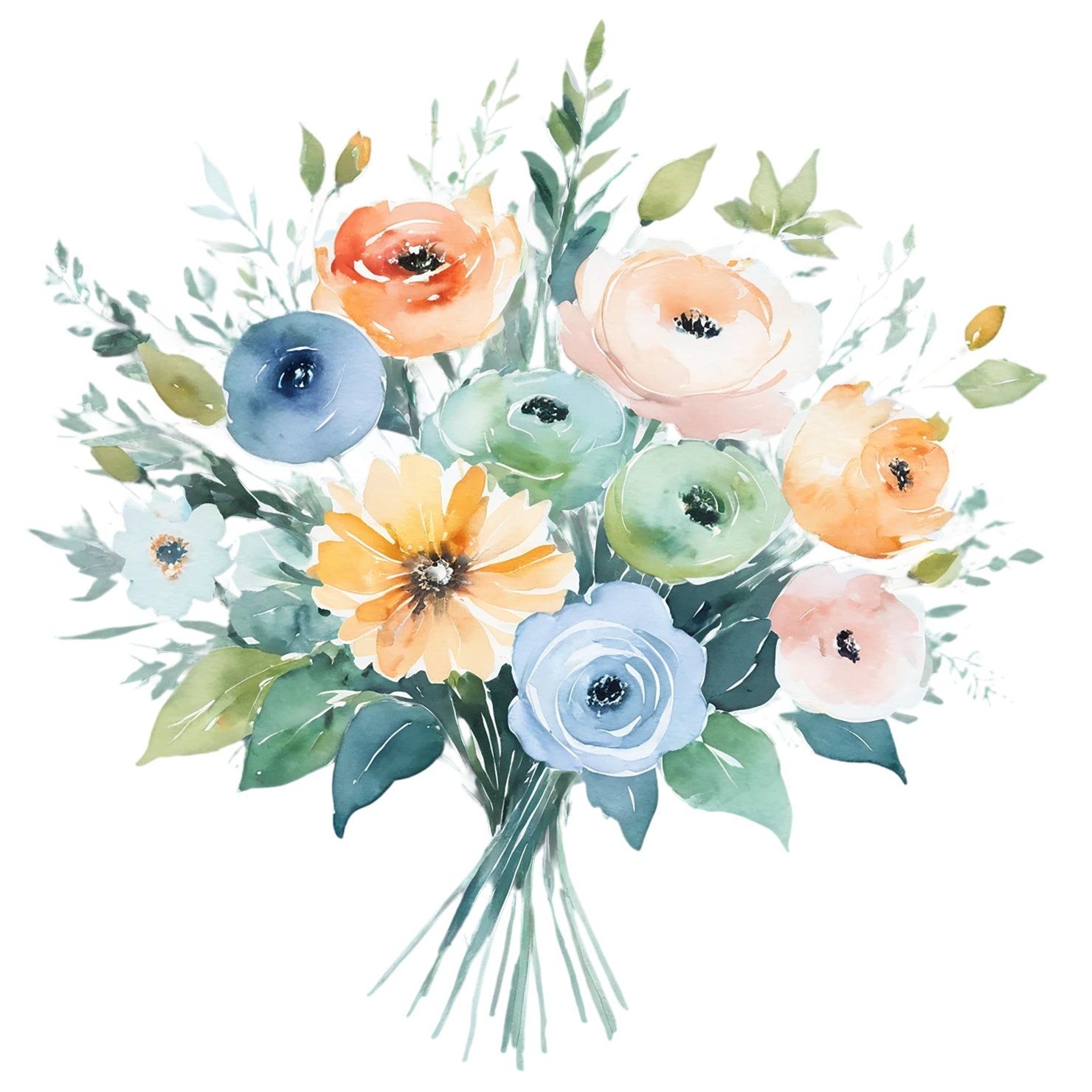 Watercolor flower bouquets isolated on transparent background #23345