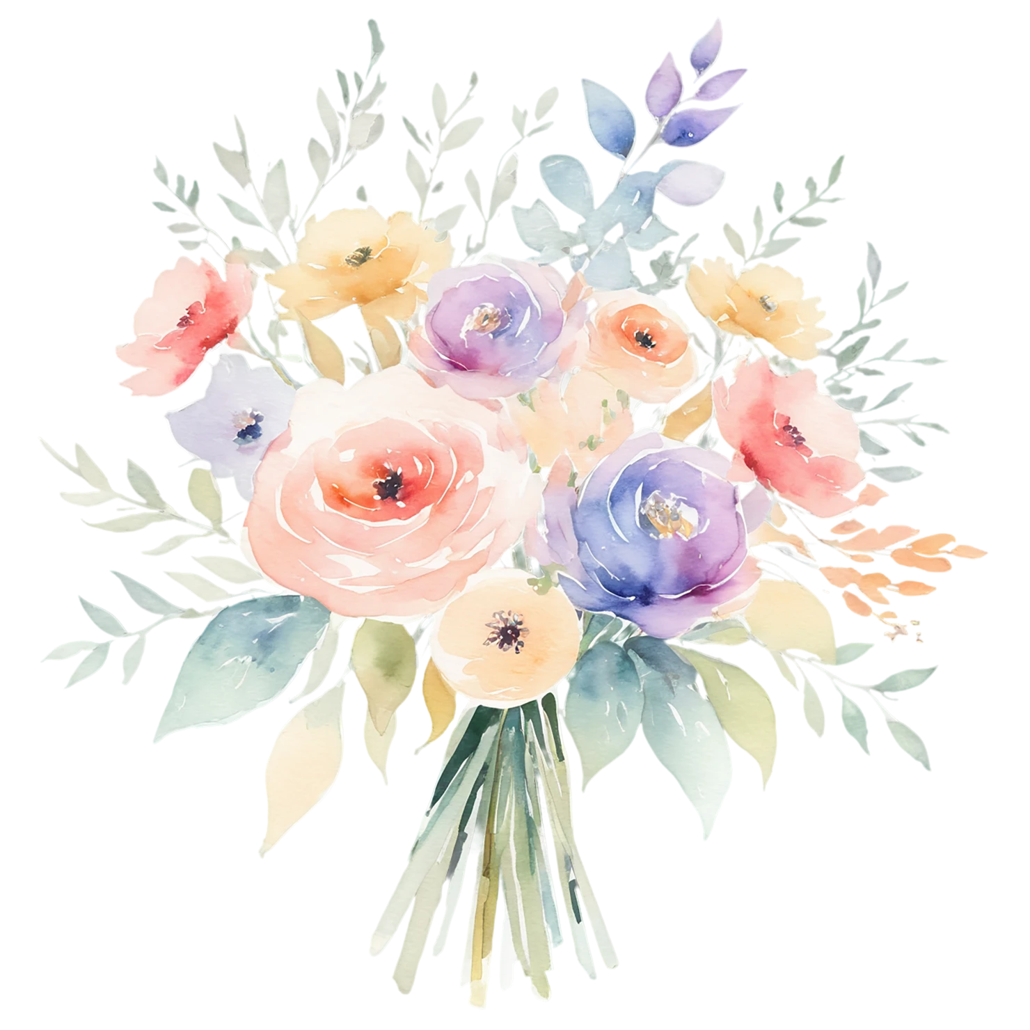 Watercolor flower bouquets isolated on transparent background #23346