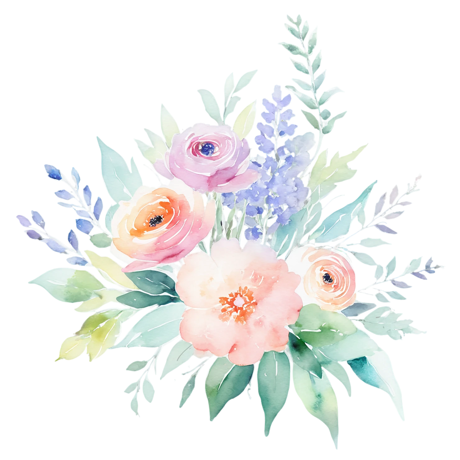 Watercolor flower bouquets isolated on transparent background #23349