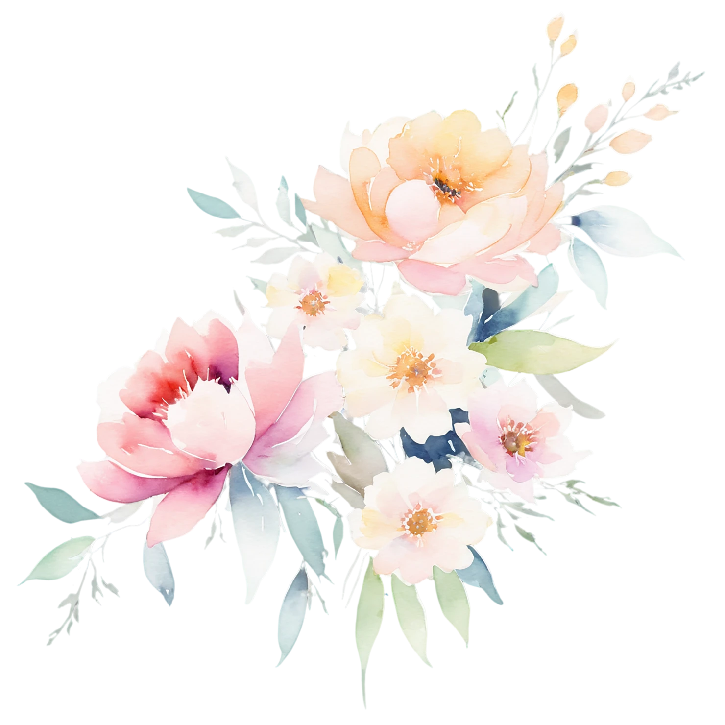 Watercolor flower bouquets isolated on transparent background #23350
