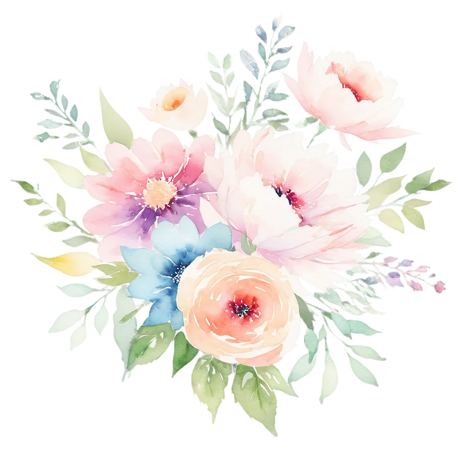Watercolor flower bouquets isolated on transparent background #23351