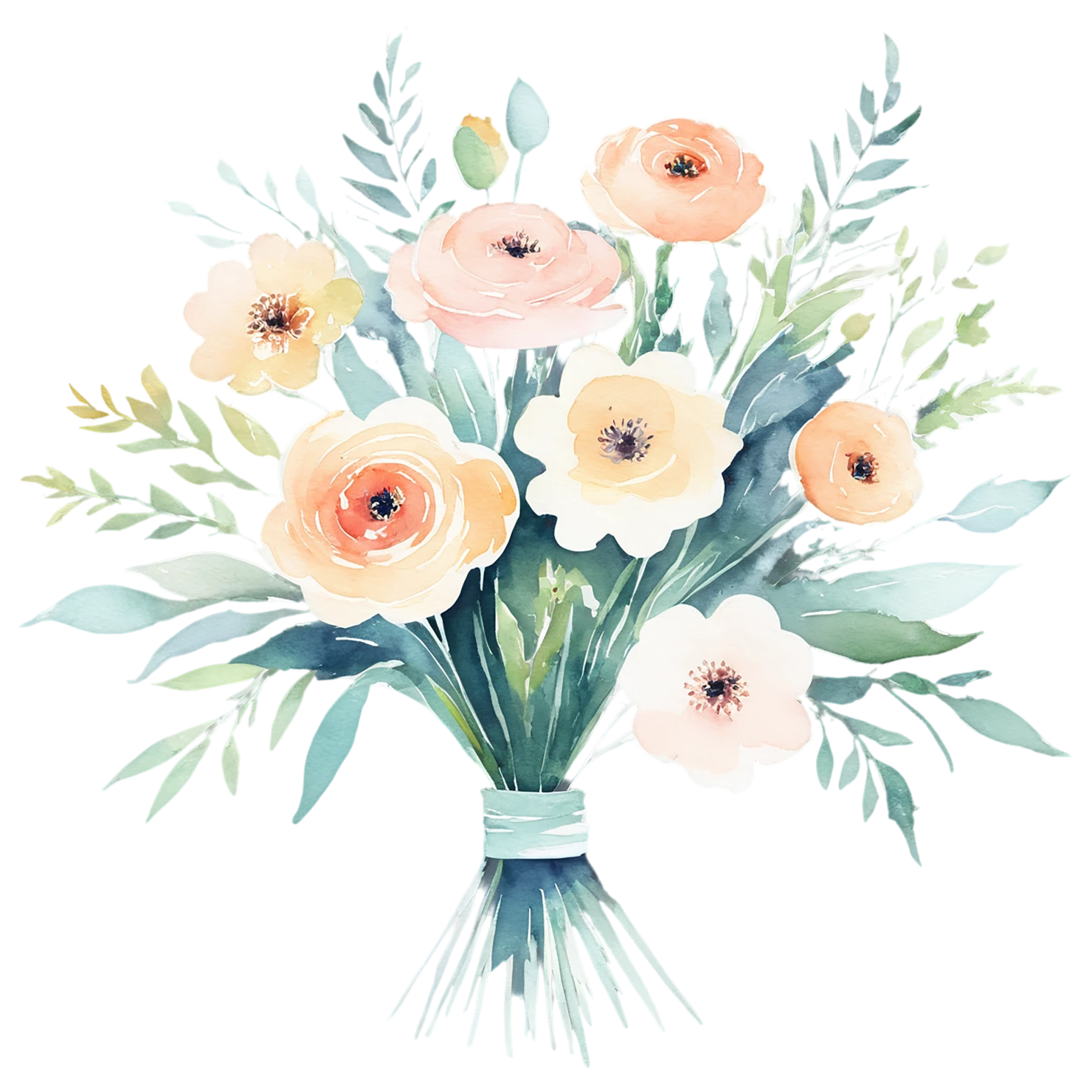 Watercolor flower bouquets isolated on transparent background #23354
