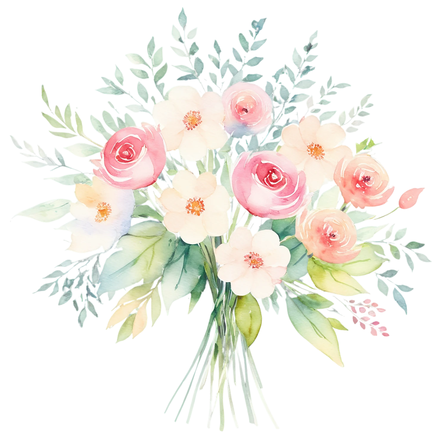Watercolor flower bouquets isolated on transparent background #23355