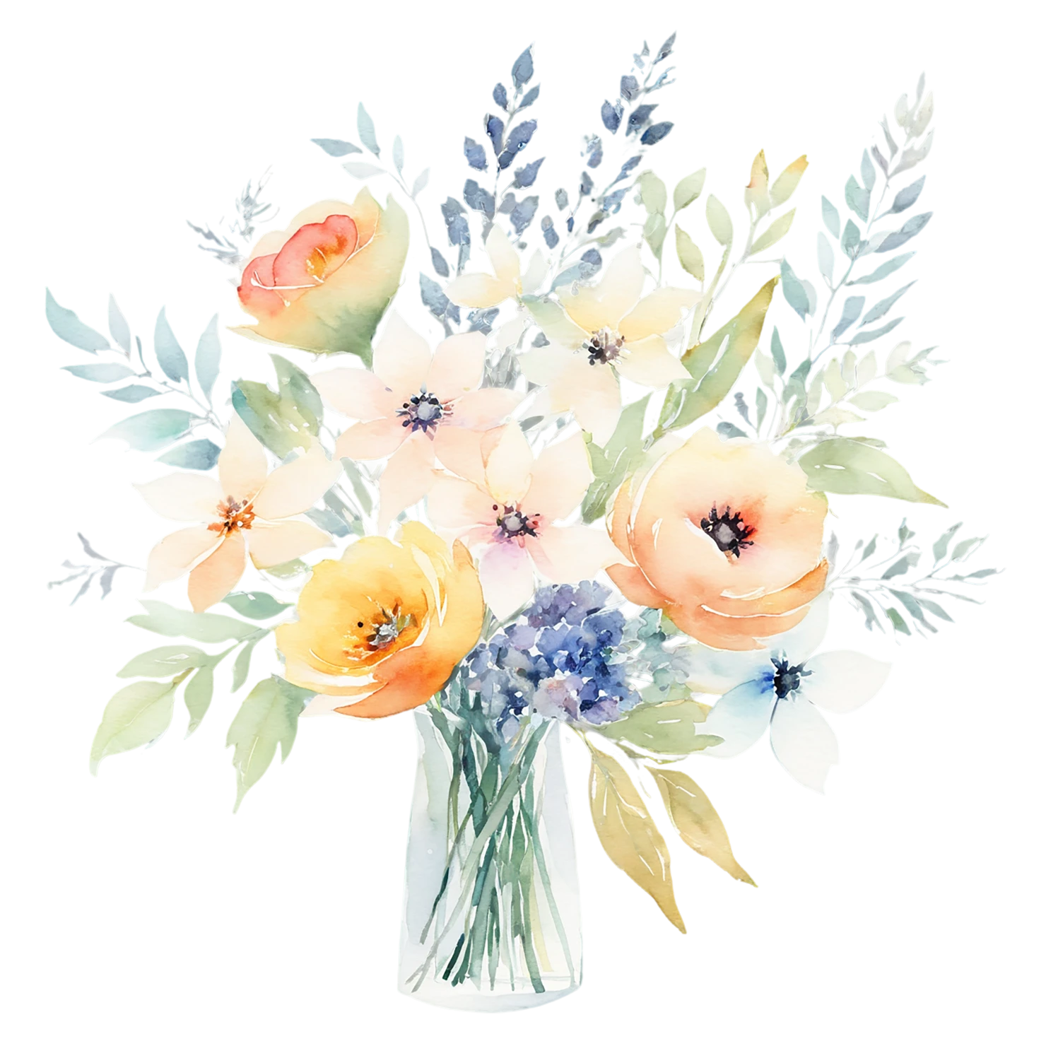Watercolor flower bouquets isolated on transparent background #23356