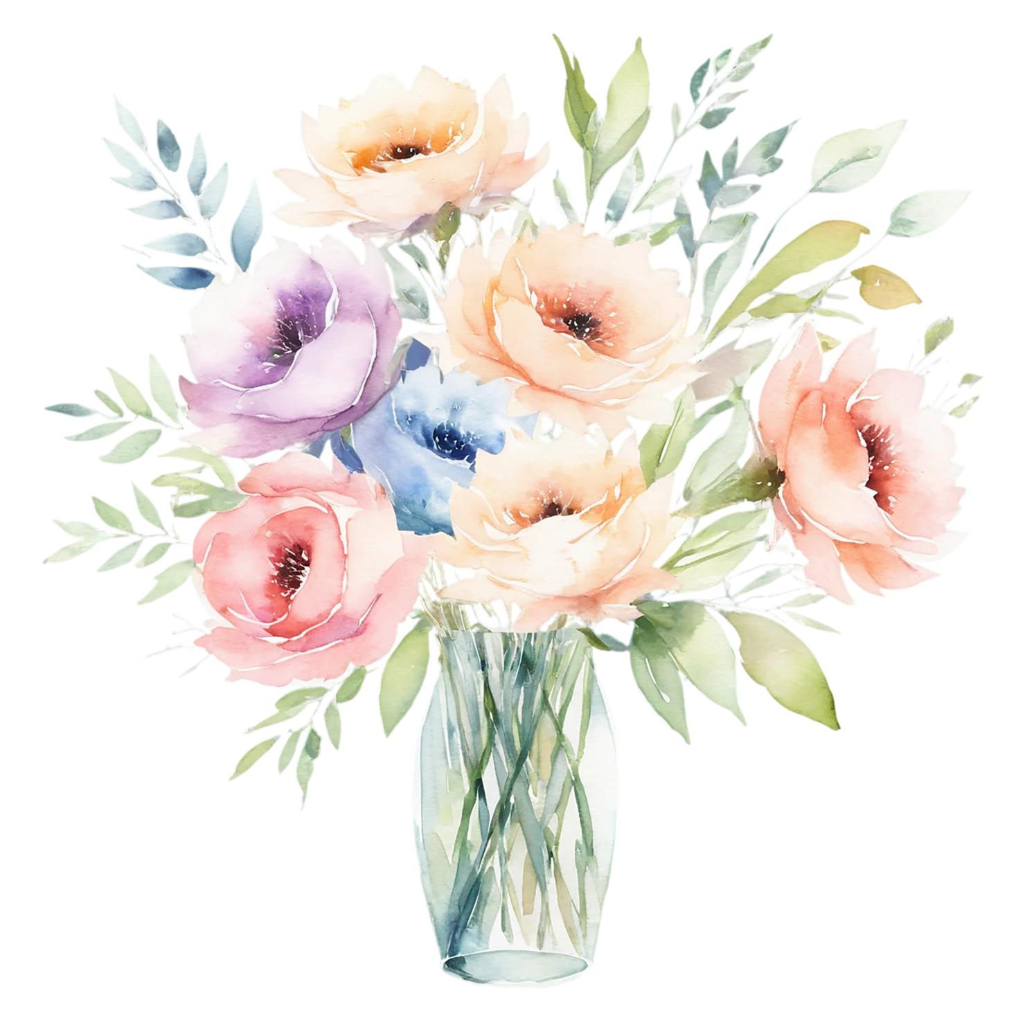 Watercolor flower bouquets isolated on transparent background #23357