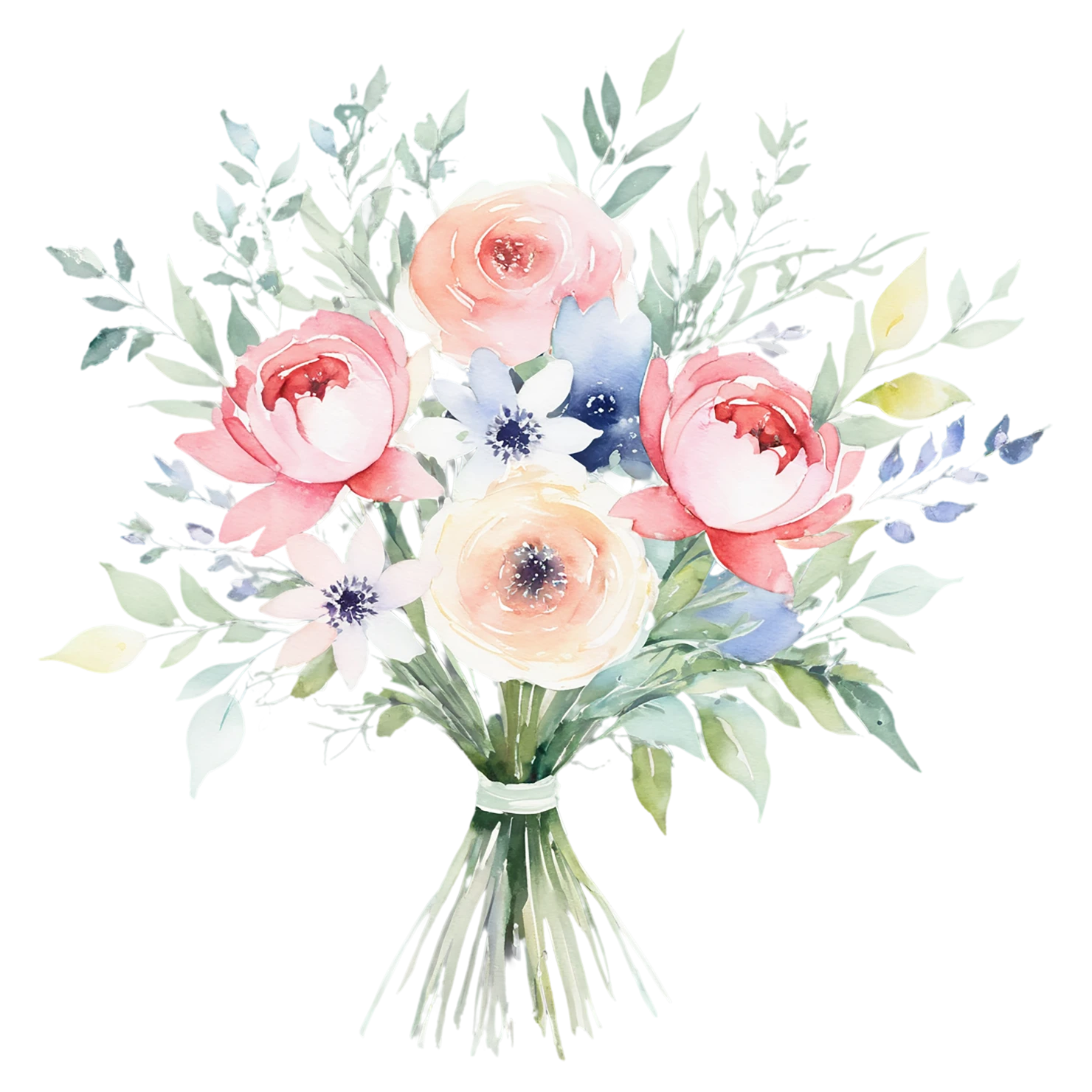 Watercolor flower bouquets isolated on transparent background #23358