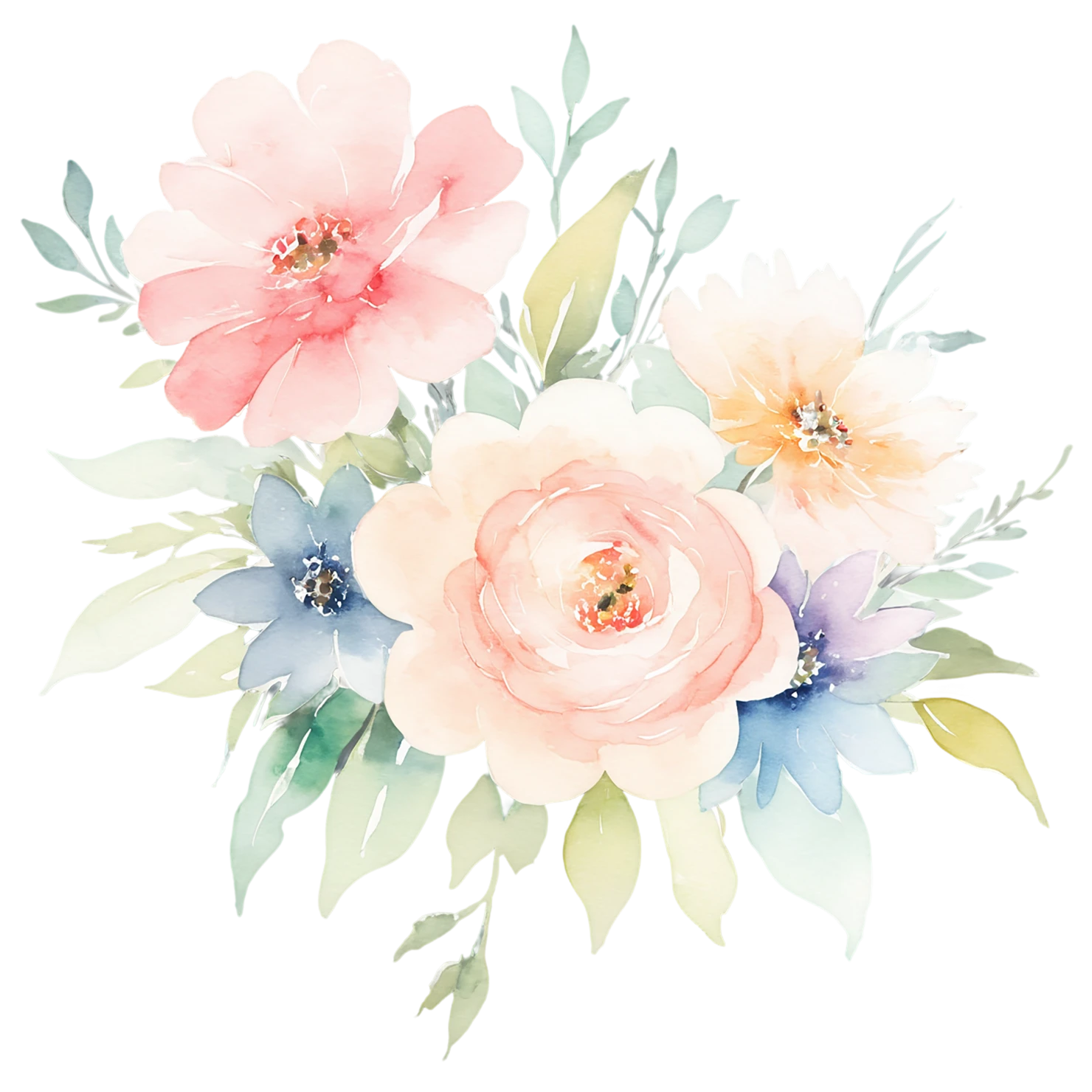 Watercolor flower bouquets isolated on transparent background #23360