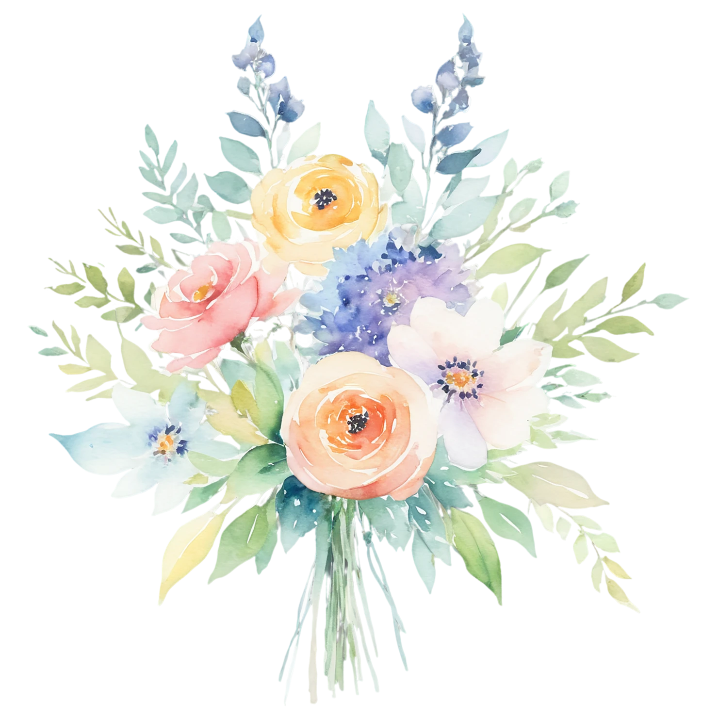 Watercolor flower bouquets isolated on transparent background #23361