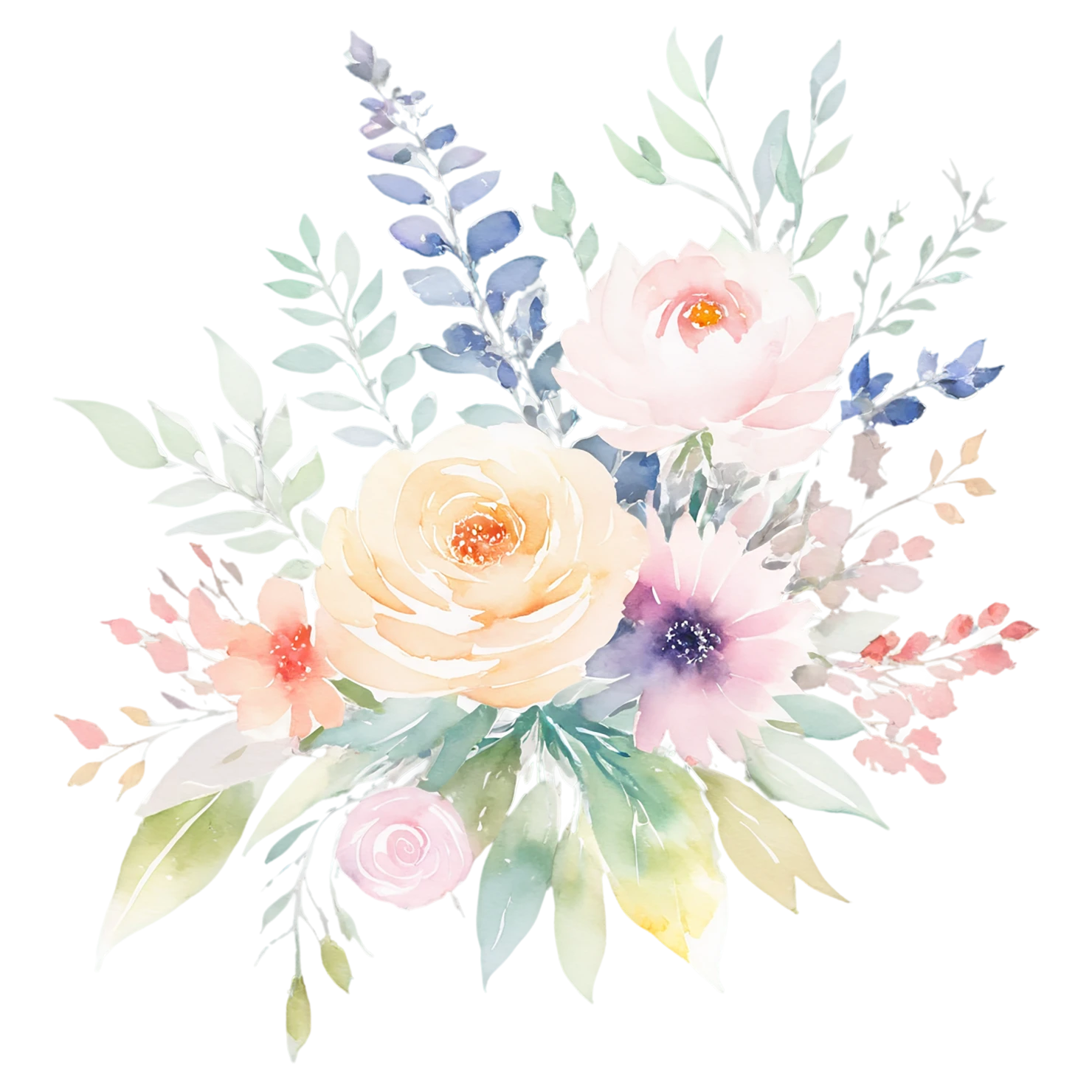 Watercolor flower bouquets isolated on transparent background #23362