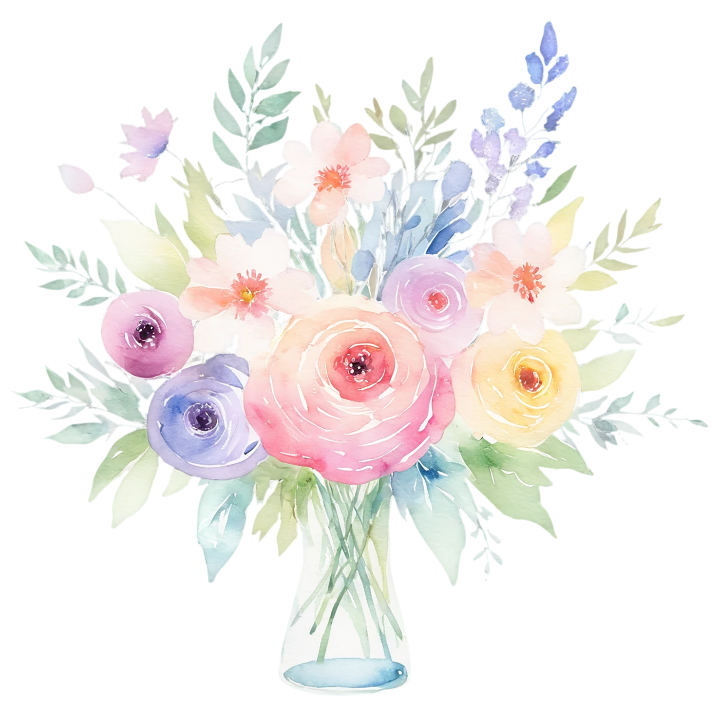 Watercolor flower bouquets isolated on transparent background #23363