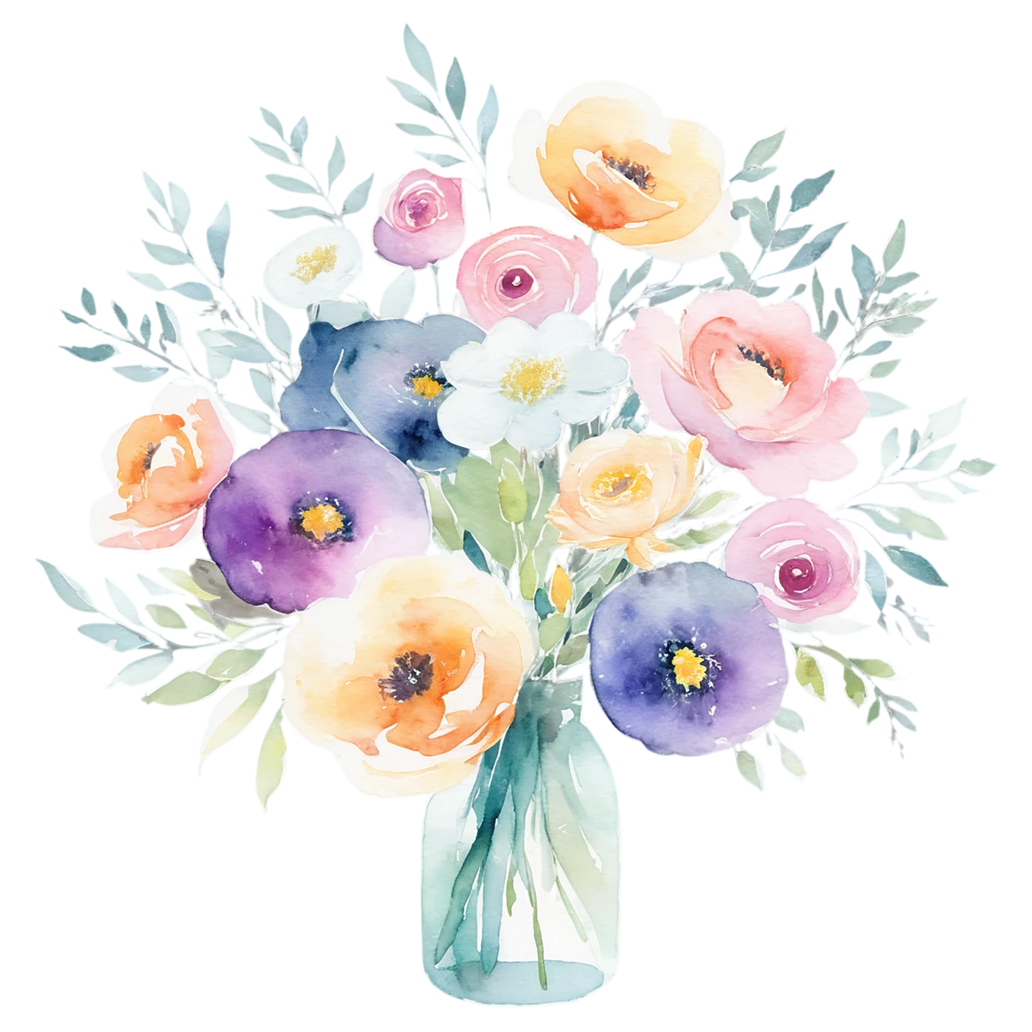 Watercolor flower bouquets isolated on transparent background #23365