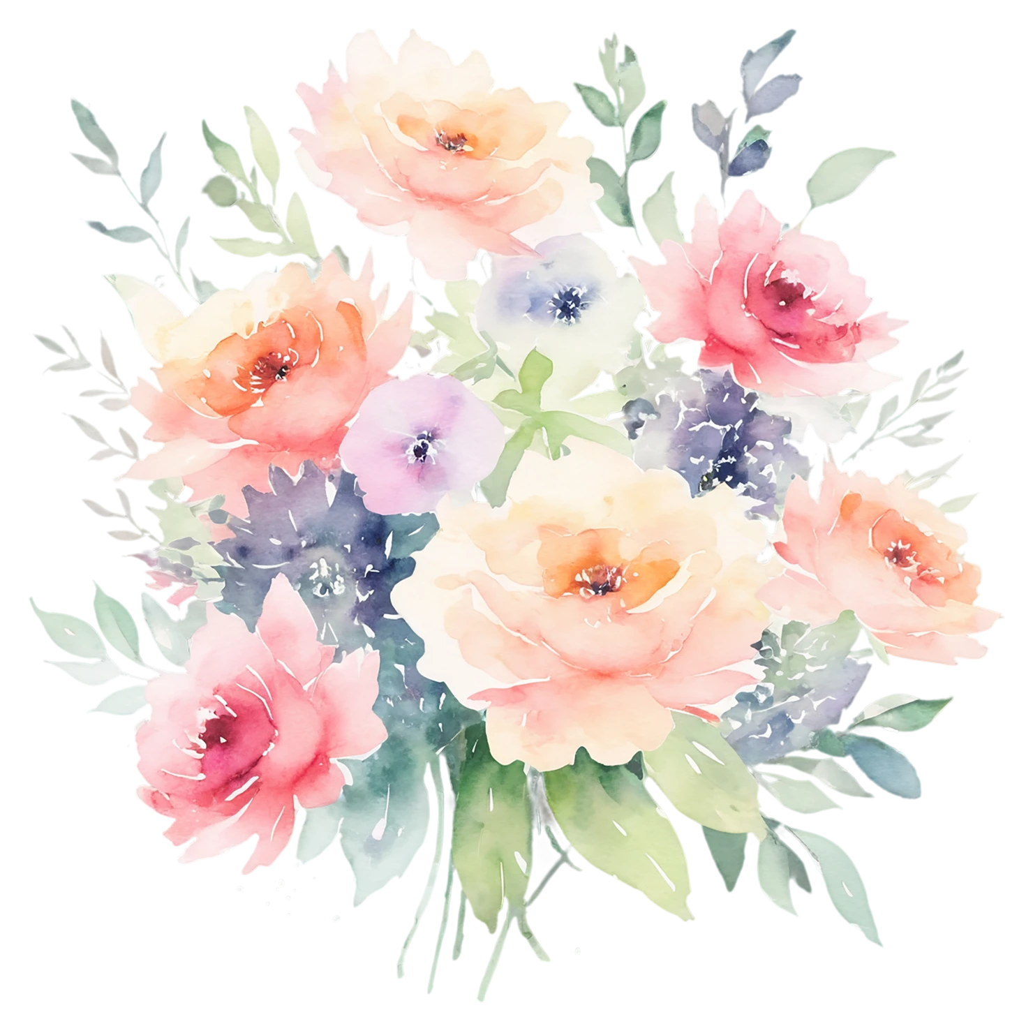 Watercolor flower bouquets isolated on transparent background #23368